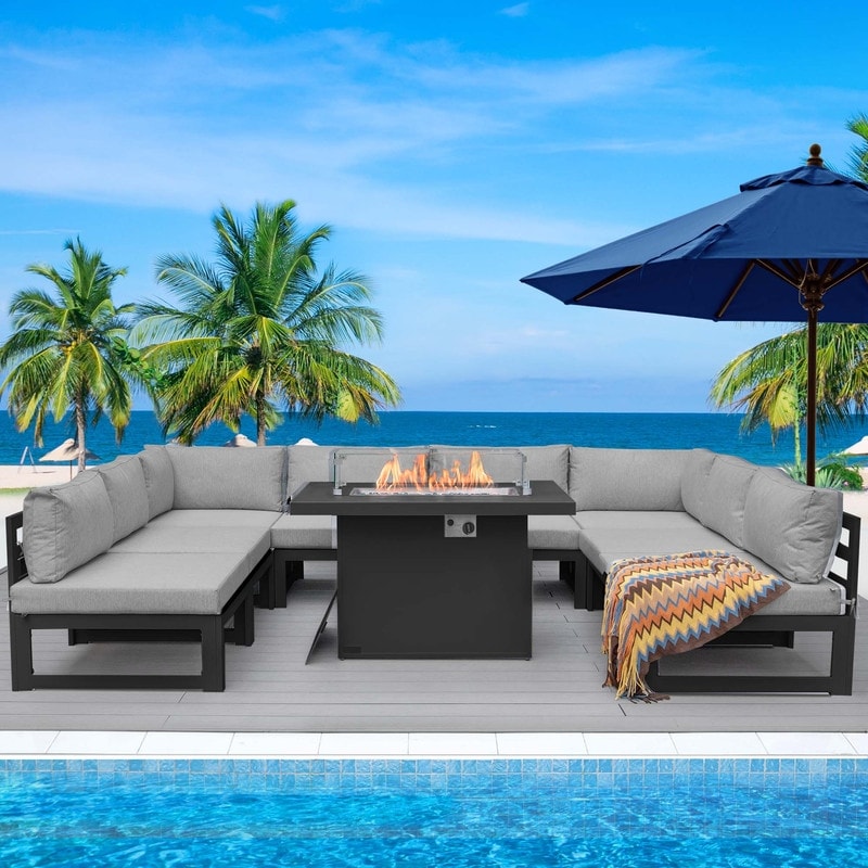 FINCATI Aluminum Outdoor Patio Furniture Conversation Sectional Sofa Set