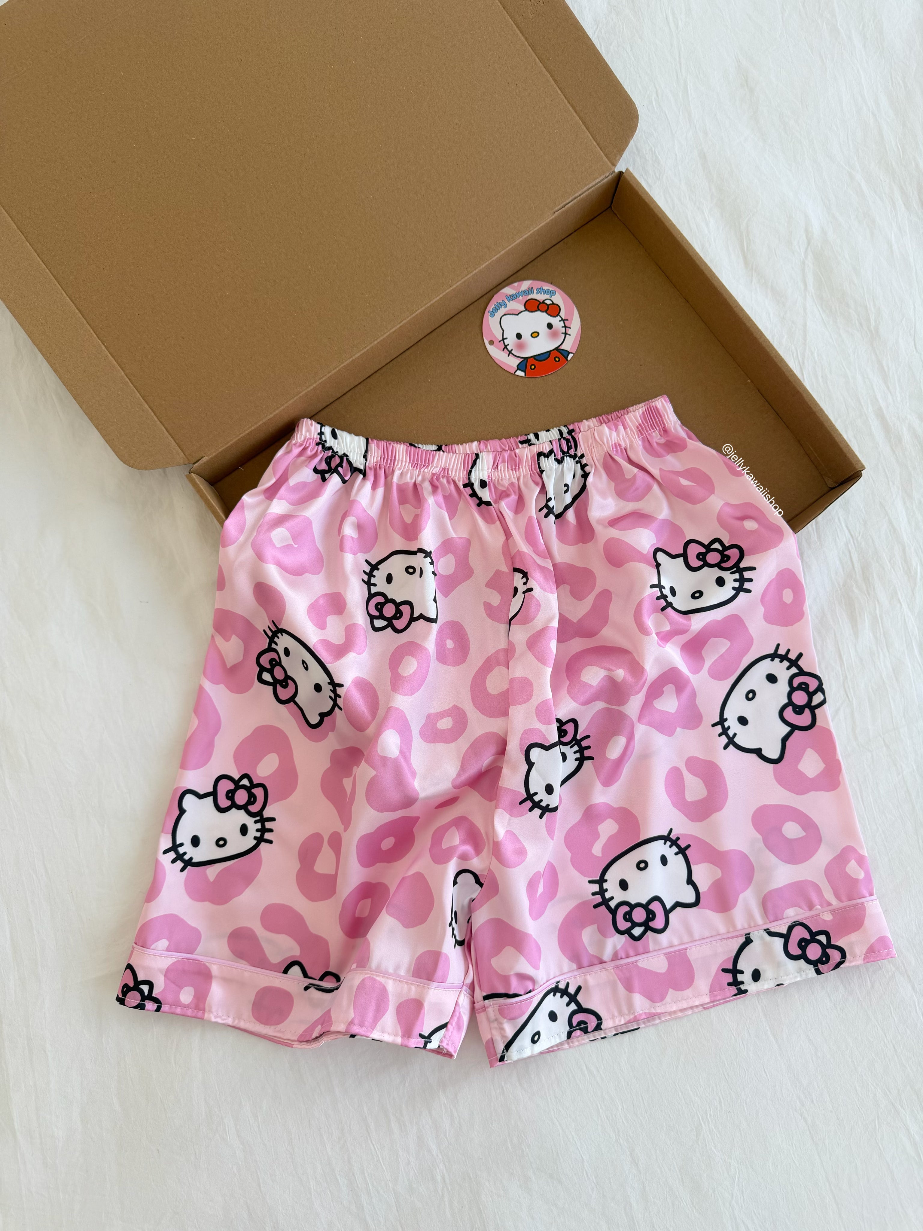 Hello Kitty Pink Leopard Print Satin Pajama Set