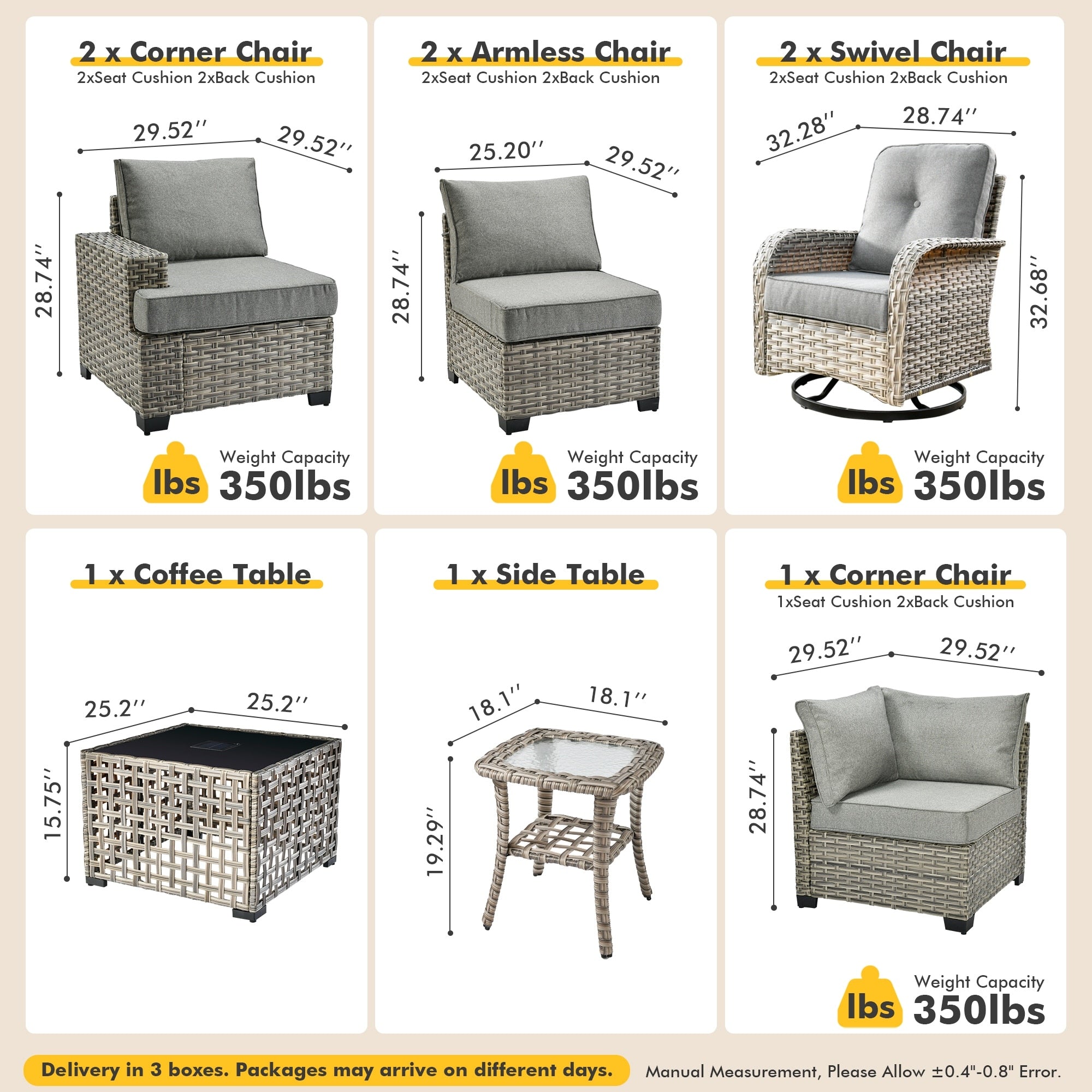 XIZZI 9-piece Outdoor Wicker Patio Furniture Set with Swivel Chairs