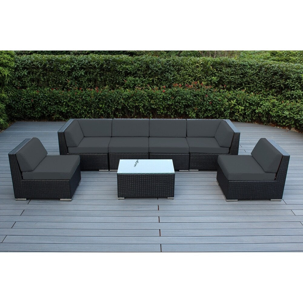 Ohana Outdoor 7-pc. Cushioned Black Wicker Conversation Set - No Assembly
