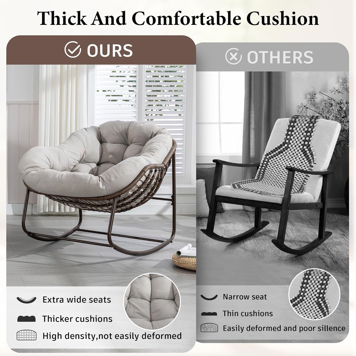Oversized Outdoor Egg Rocking Chair with Thick Cushion – Comfortable Patio & Indoor Lounge Seating Clearance Sale
