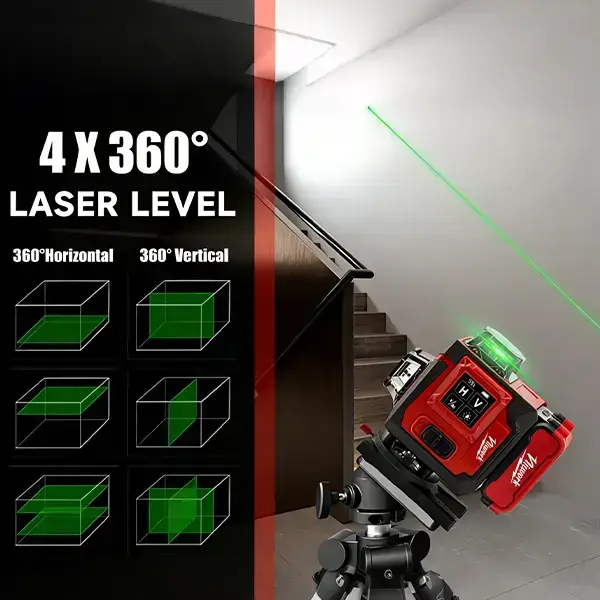 Outdoor Green Line Laser Level Horizontal & Vertical Lines Precise Automatic Calibration Level Tool Combo Kit for Construction Gardening with Handle