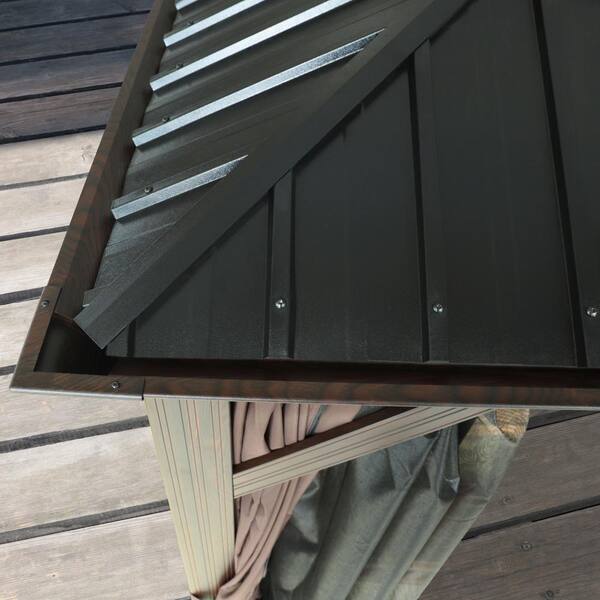 12-ft x 10-ft Wood Grain Appearance Hardtop Brown Gazebo with Hardtop Roof (Screen Included)