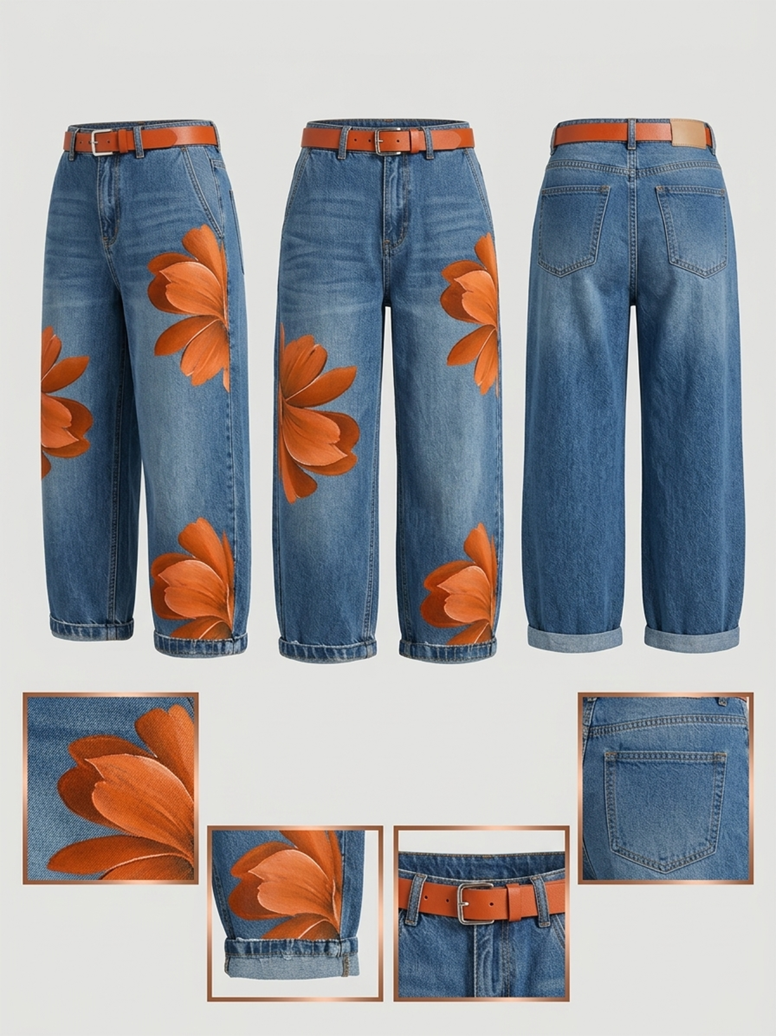 👖Women's Artistic Red Blossom Wide Leg Jeans