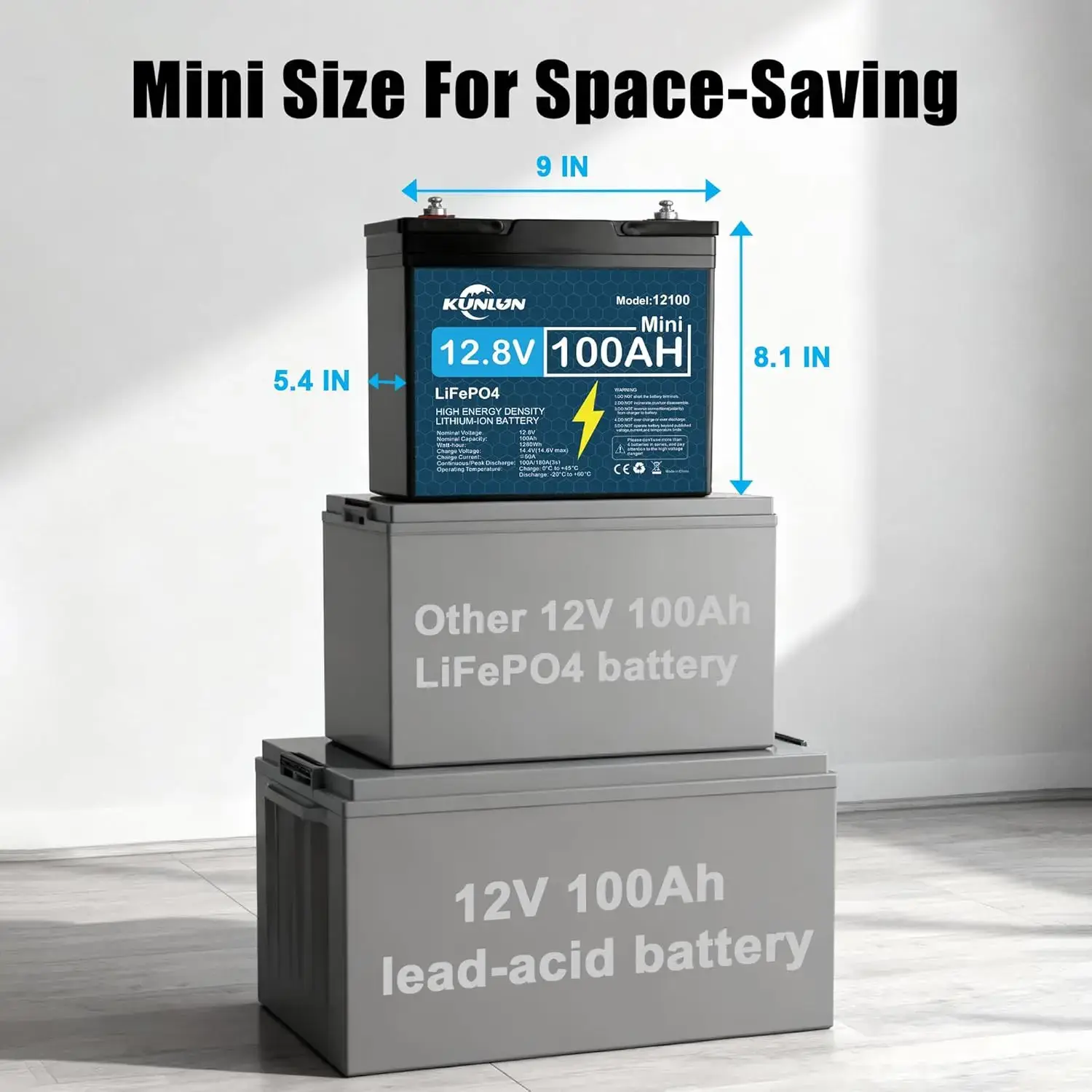 12V 100Ah LiFePO4 Battery, Smart BMS 5000+ Cycles Maintenance-Free