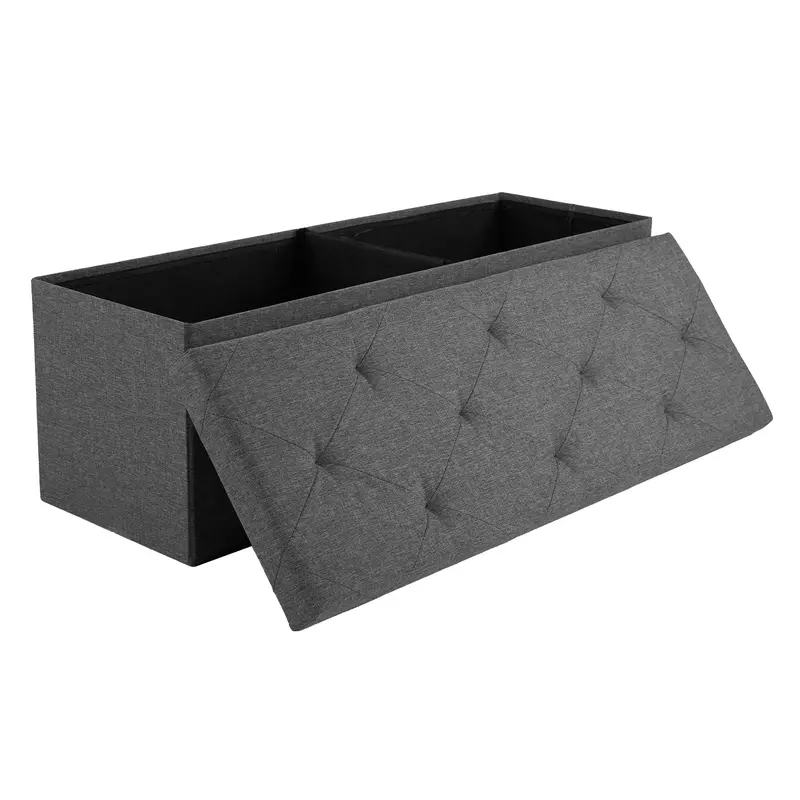 Folding Storage Ottoman Bench Modern Linen Fabric Padded Seat Large Toy Box End of Bed Entryway Comfortable Durable Multifunctional Seater