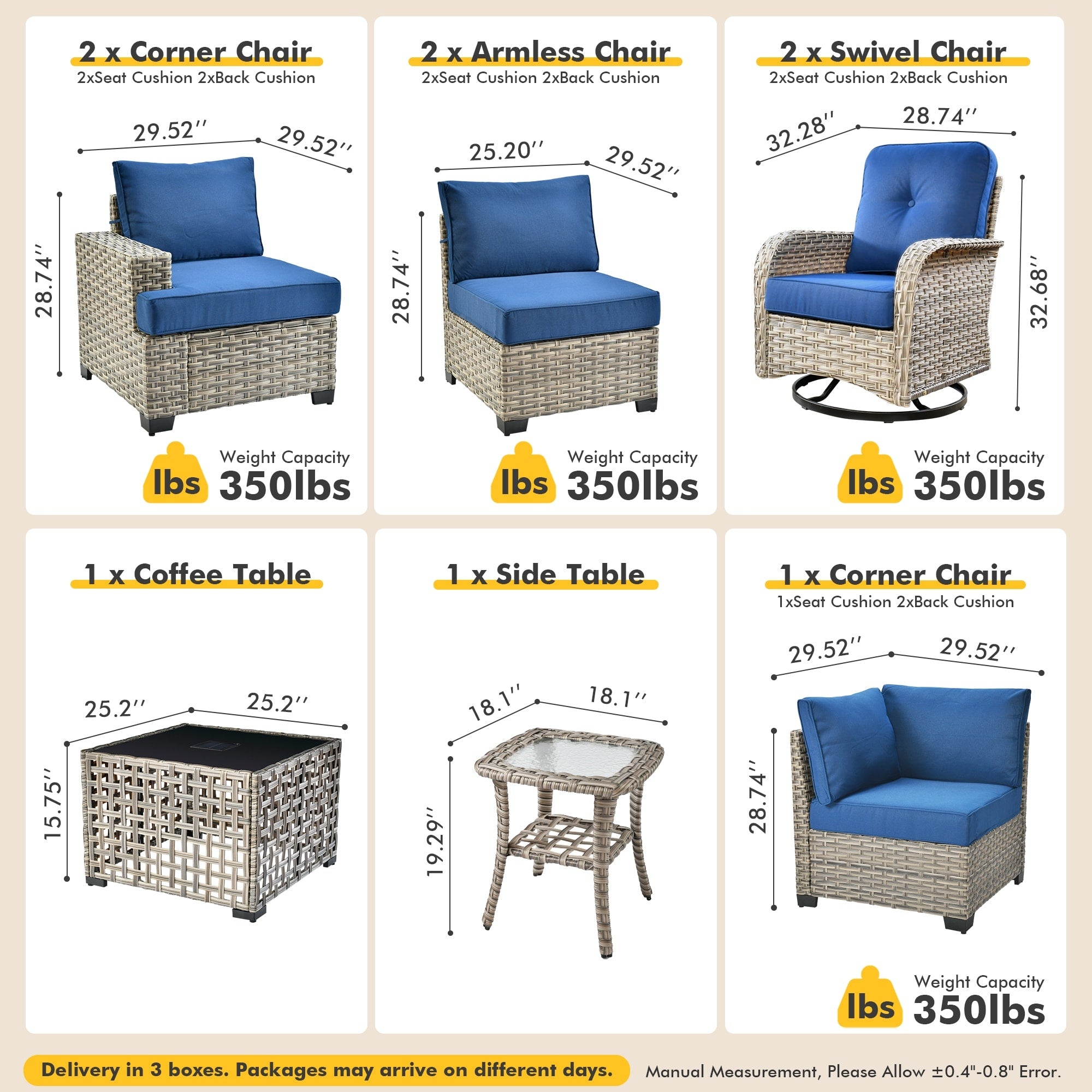 XIZZI 9-piece Outdoor Wicker Patio Furniture Set with Swivel Chairs