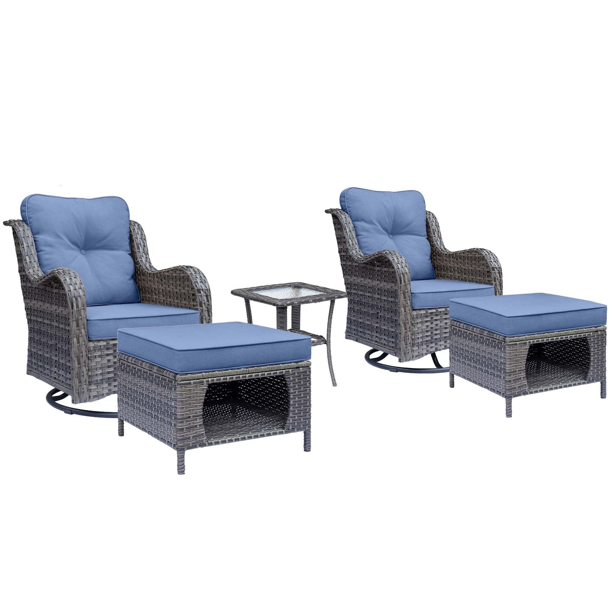Outdoor Patio Furniture Set-Wicker Patio Conversation Swivel Chair Set