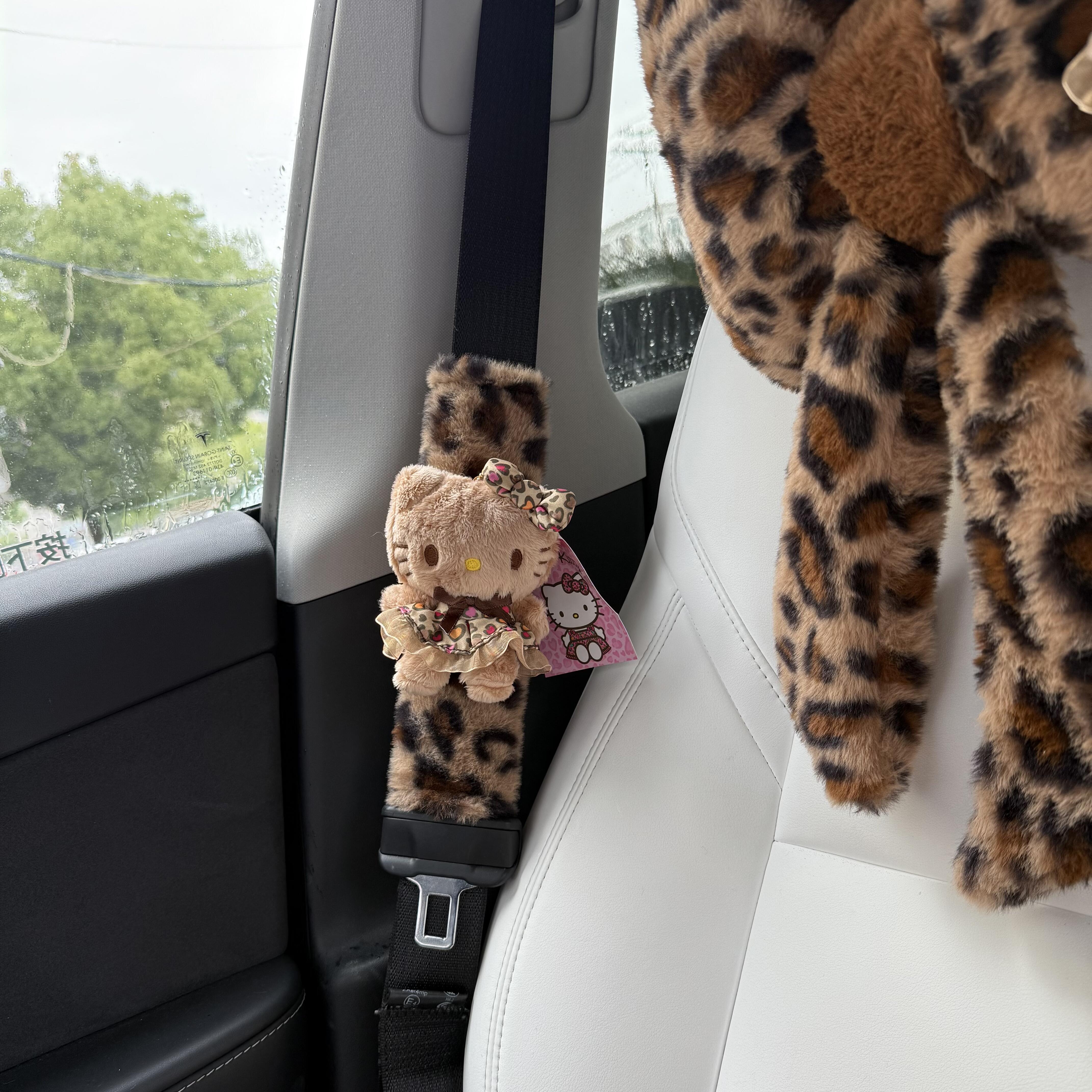 Hellokitty Leopard Print Car Seat Belt Pads/ Bow Car Headrest Pillow/ Car Seat Cushion