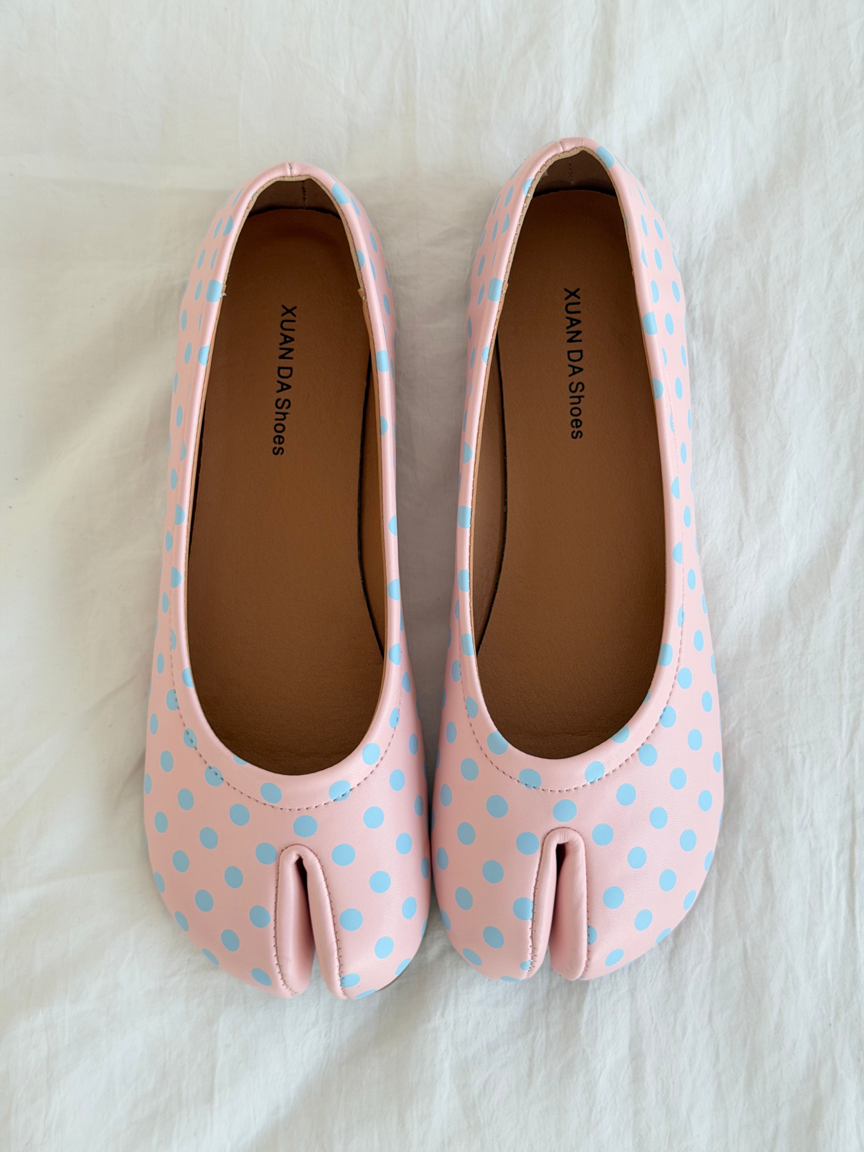Girly Polk Dot Tabi Shoes Mary Janes Ballet Flat Low Top Split Toe Cute Casual Lightweight Shoes