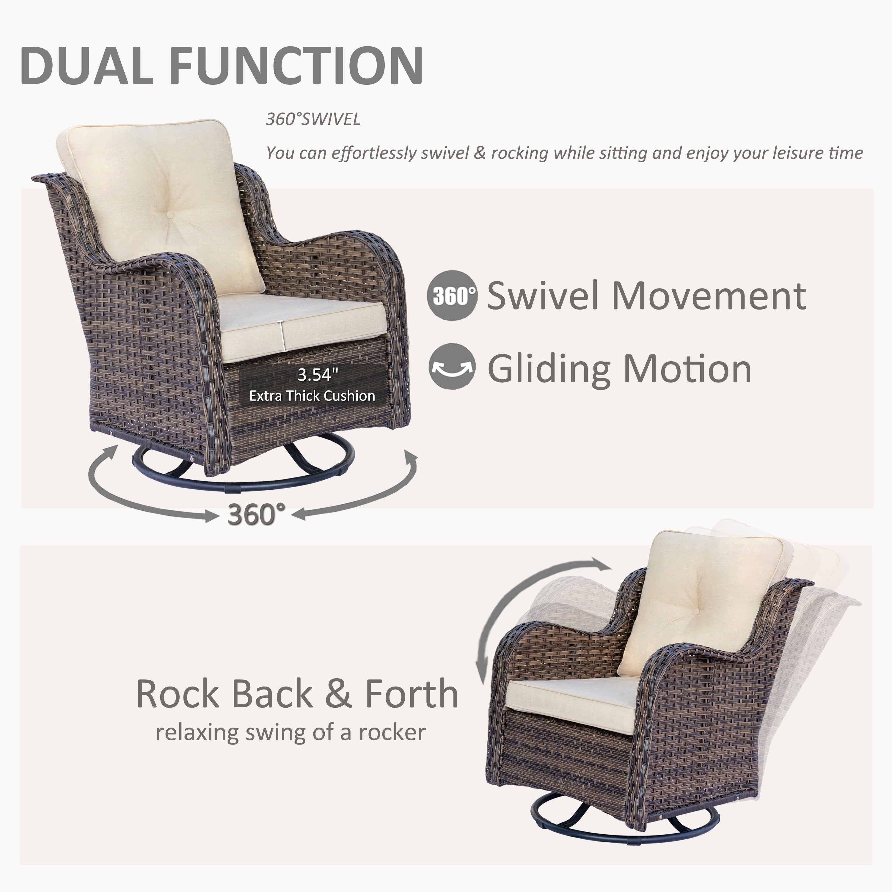 Outdoor Patio Furniture Set-Wicker Patio Conversation Swivel Chair Set
