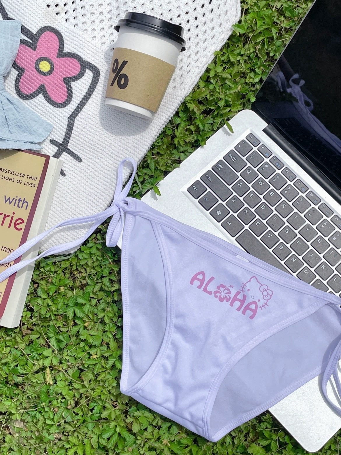 Hellokitty Halter Tie Side Triangle Bikini Set