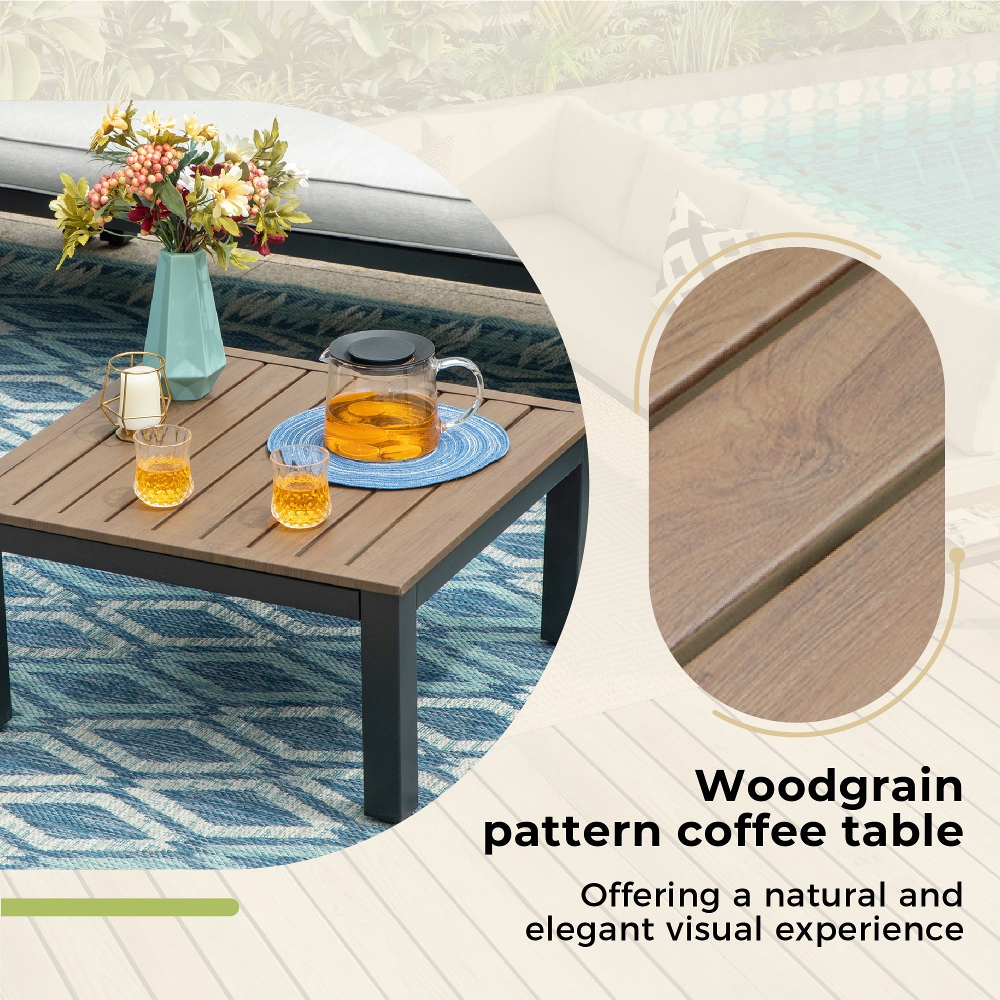 10-Seat Patio Sectional sofa set, E-coating Steel frame Conversation Sets with Built-in Side Table , Grey Cushion