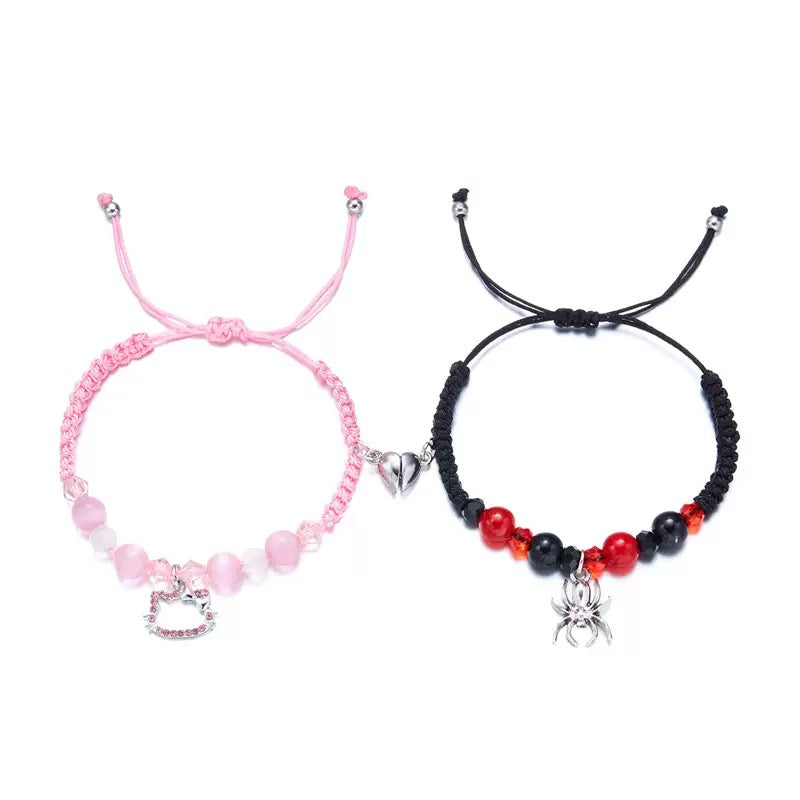 Hellokitty and Spiderman 2 Pcs Magnetic Couples Adjustable Bracelets