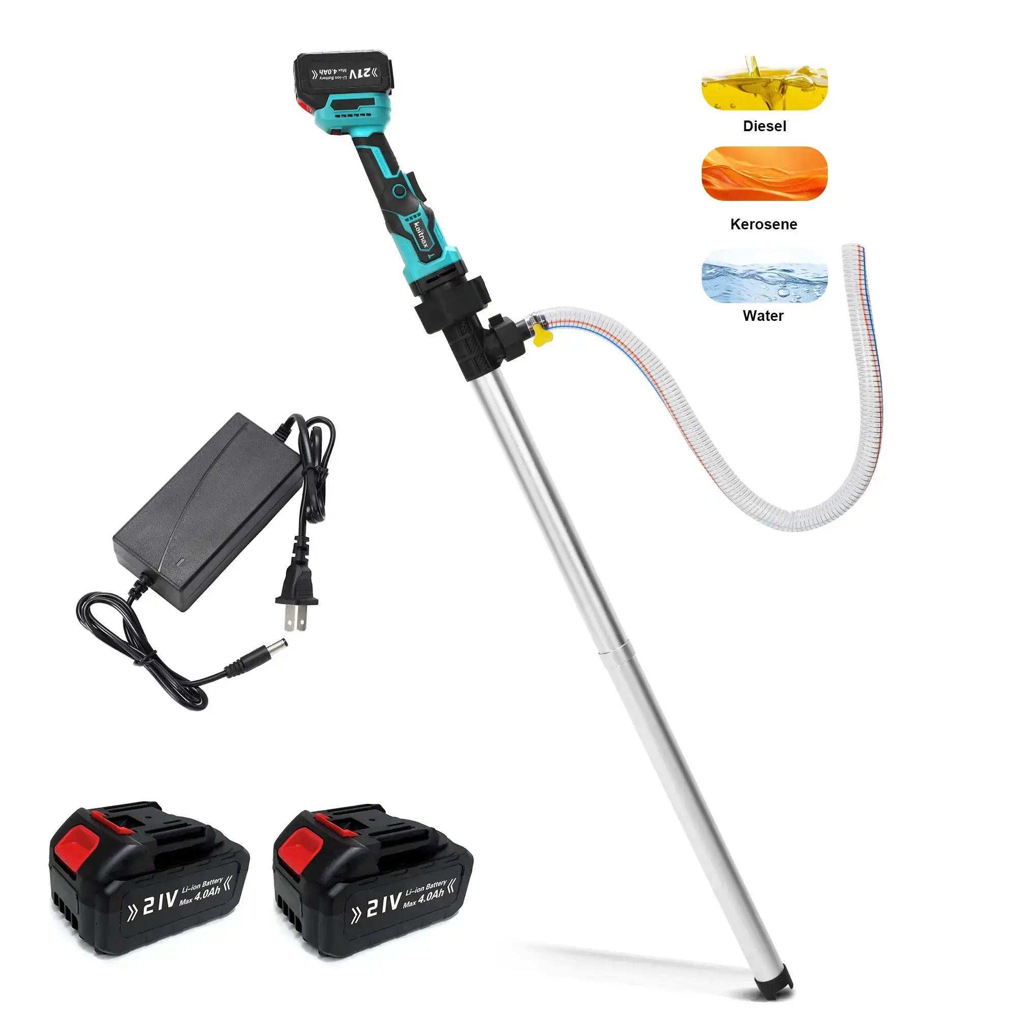Cordless Stick Water Transfer Pump, with 4000mAh 21V Battery & Charger, 720GPH, 32FT Head, Handheld Portable Utility Sump Pump Kit with 3/4