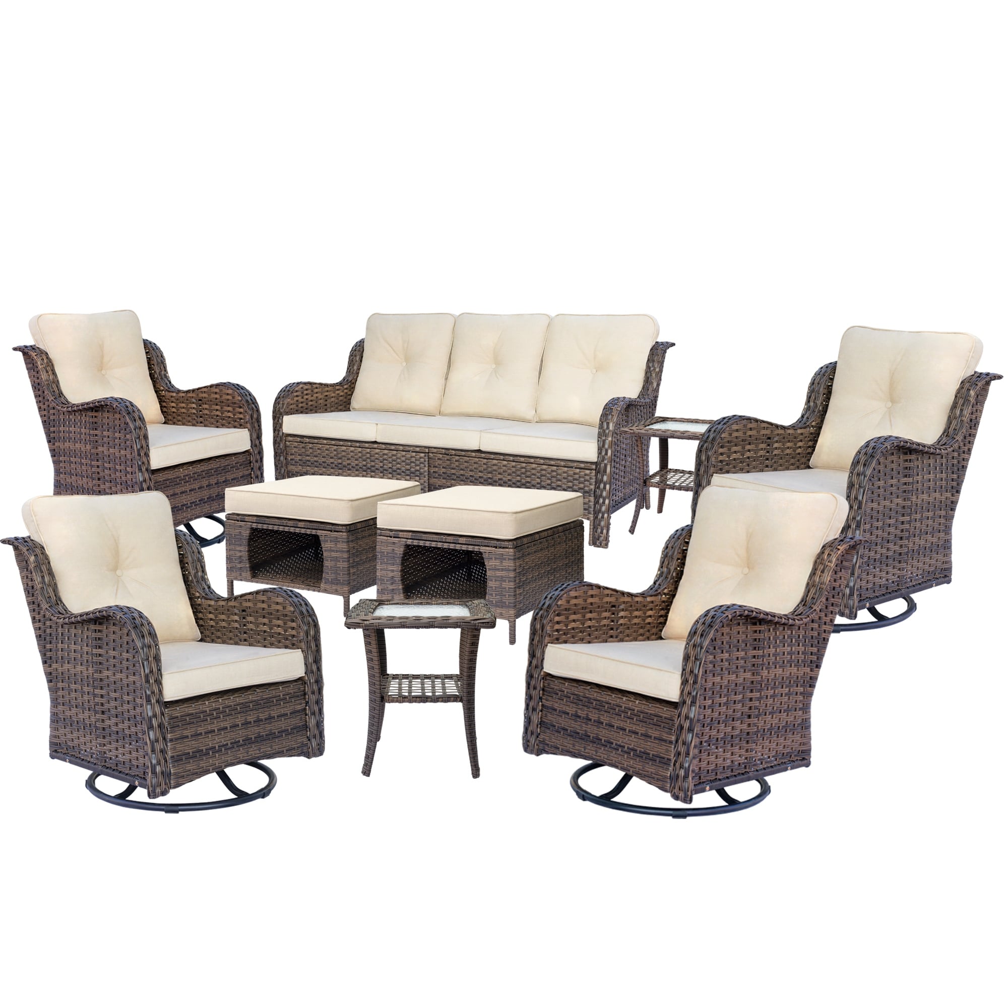 Outdoor Patio Furniture Set-Wicker Patio Conversation Swivel Chair Set
