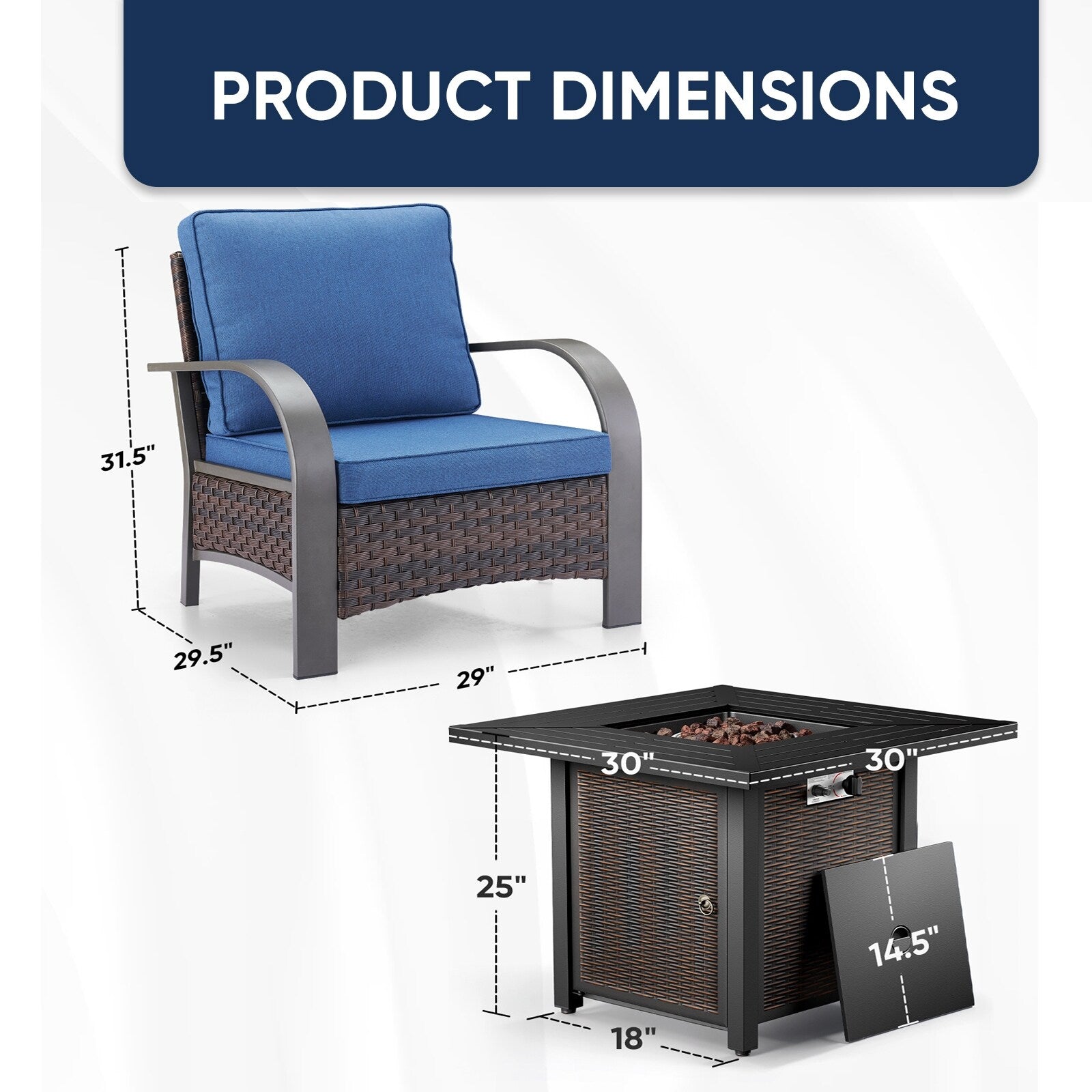 Outdoor Patio Chair with Fire Pit Table Set