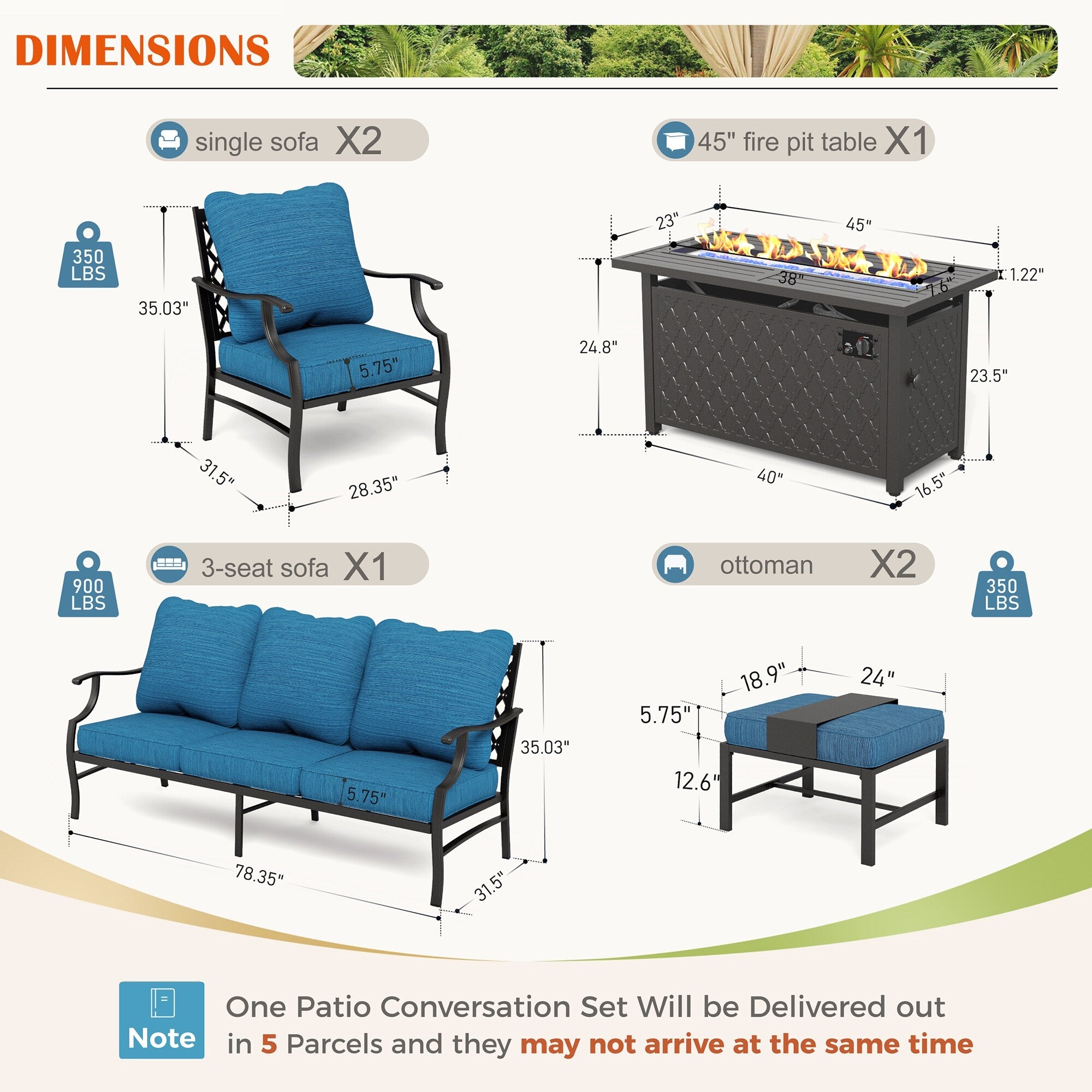 MAISON ARTS Outdoor Sofa Set 4/6-Piece Patio Conversation Set with 45'' Gas Fire Pit Table