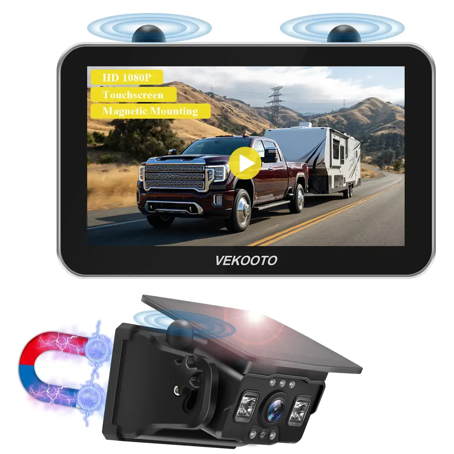Magnetic Solar Wireless Backup Camera 7'' IPS Touchscreen Monitor HD1080P No Wiring Rechargeable Camera for RV Trailer Camper Car Blind Spot Truck Automotive Backup Camera for Truck IP69 Waterproof IR Night Vision SummerVibes farmer