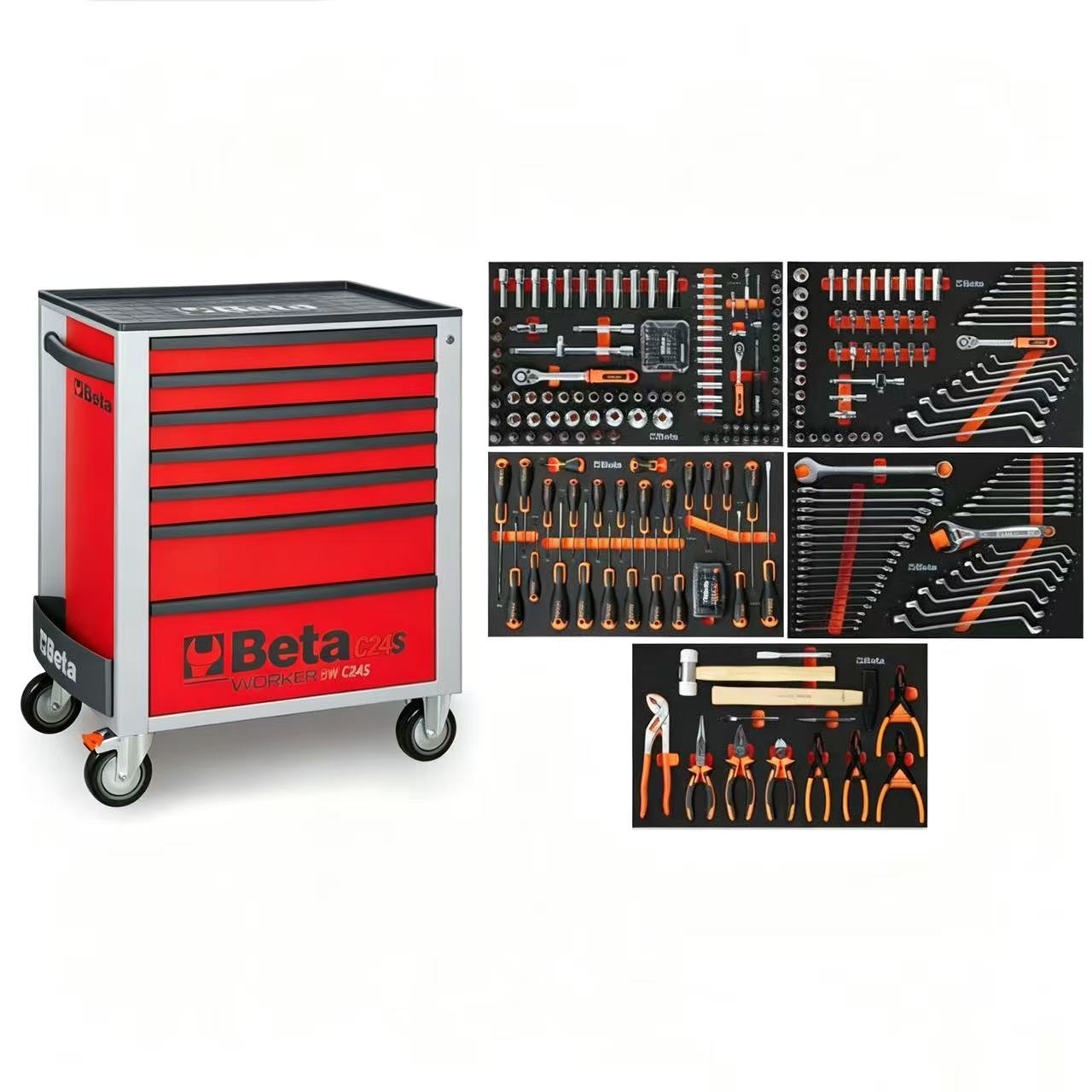 Mobile roller cab with 7 drawers, with assortment of 309 tools