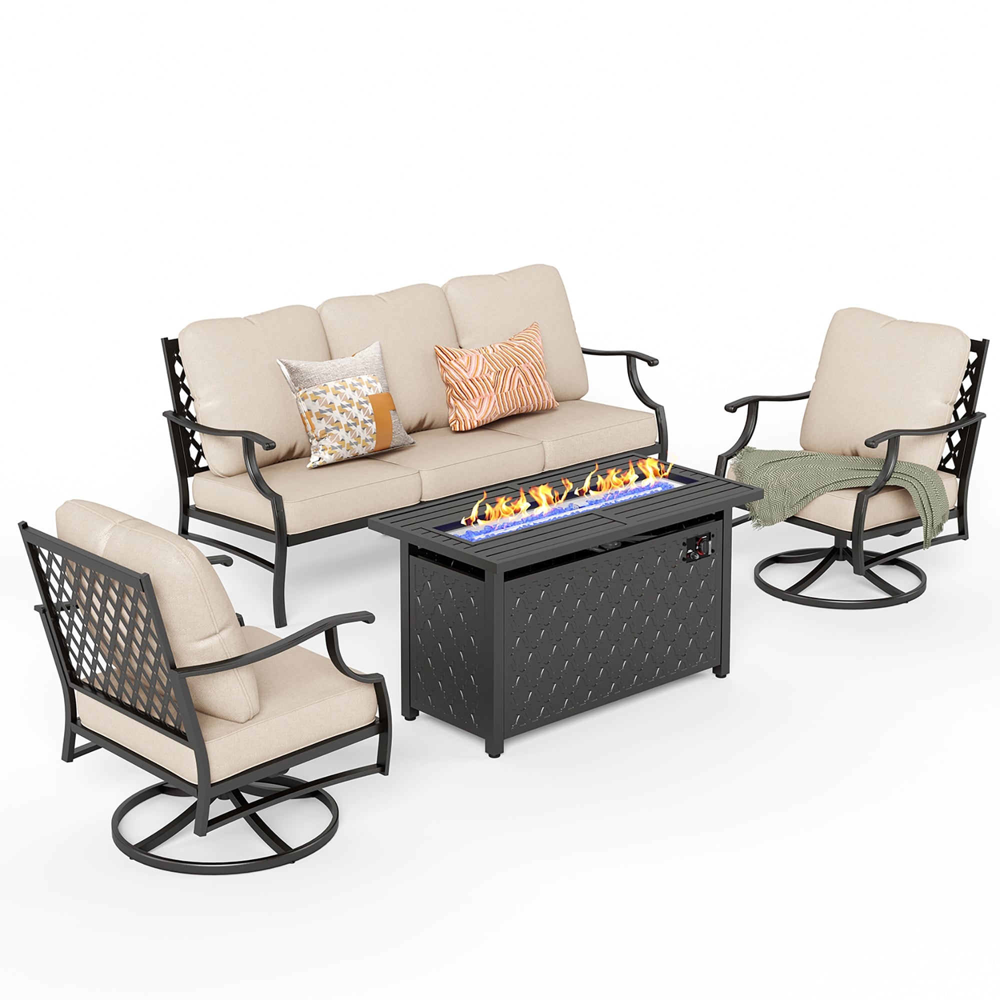 MAISON ARTS Outdoor Sofa Set 4/6-Piece Patio Conversation Set with 45'' Gas Fire Pit Table