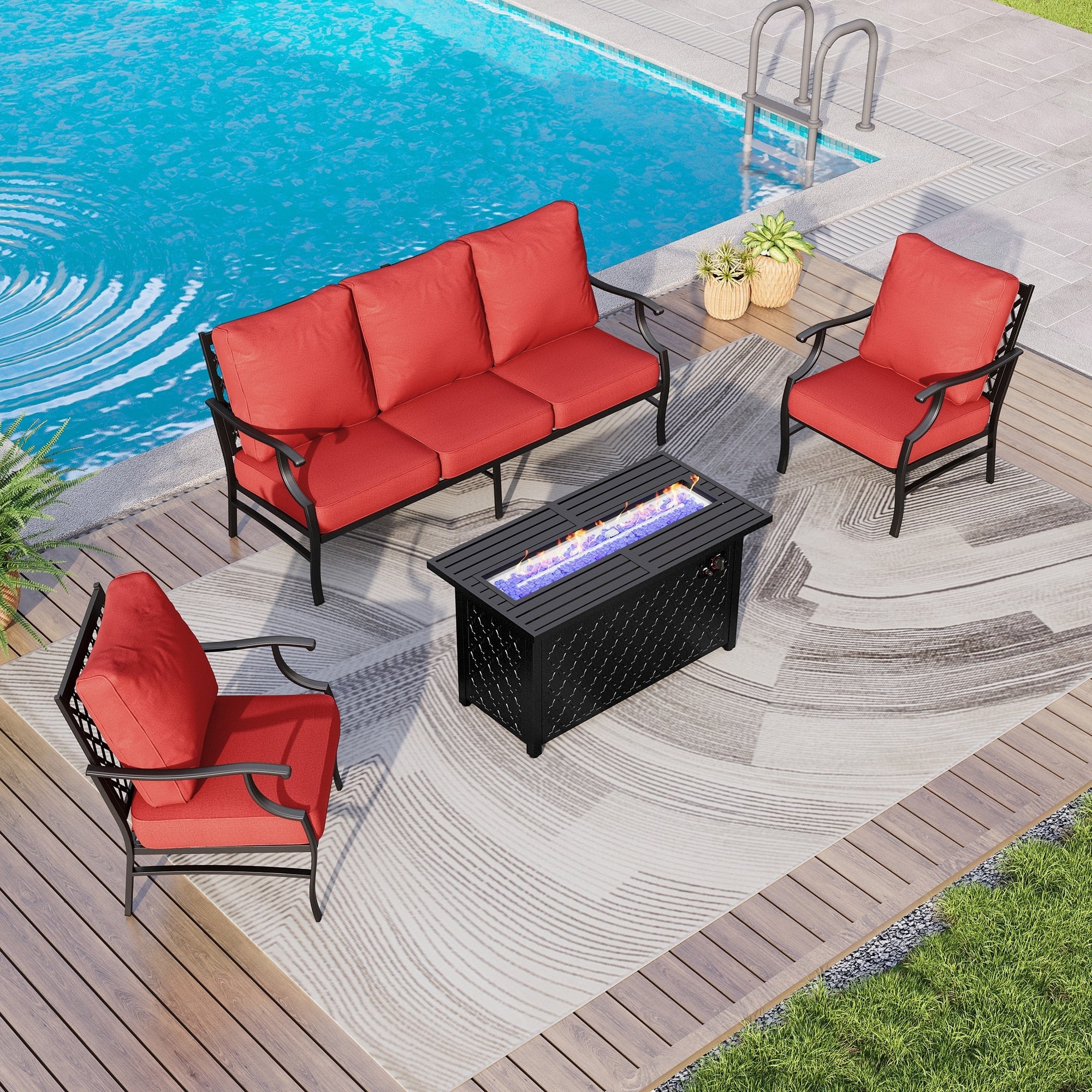 MAISON ARTS Outdoor Sofa Set 4/6-Piece Patio Conversation Set with 45'' Gas Fire Pit Table