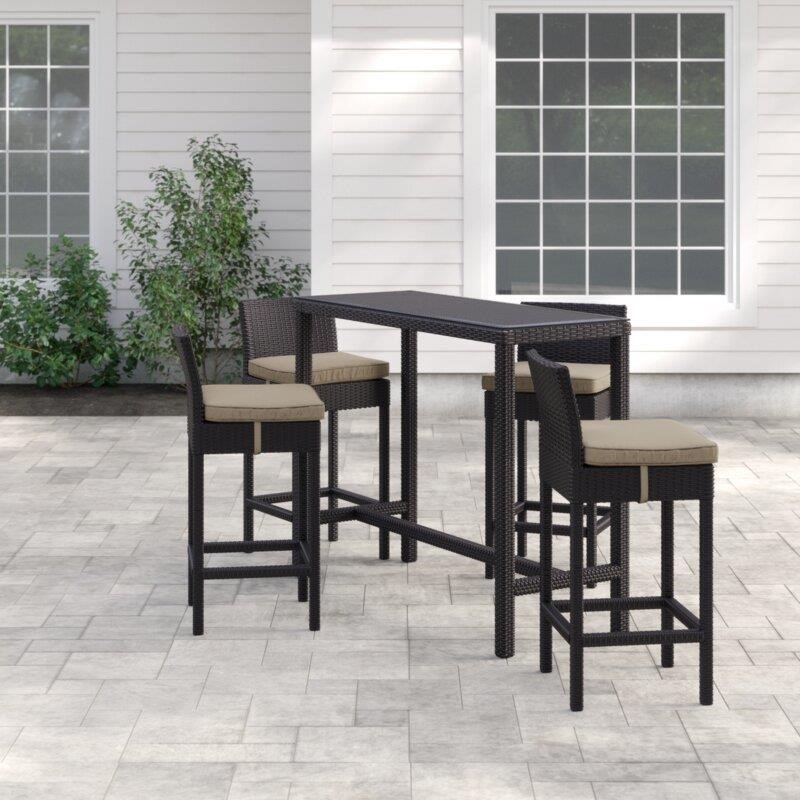 Brentwood Rectangular 4 - Person 52'' Long Bar Height Dining Set with Cushions