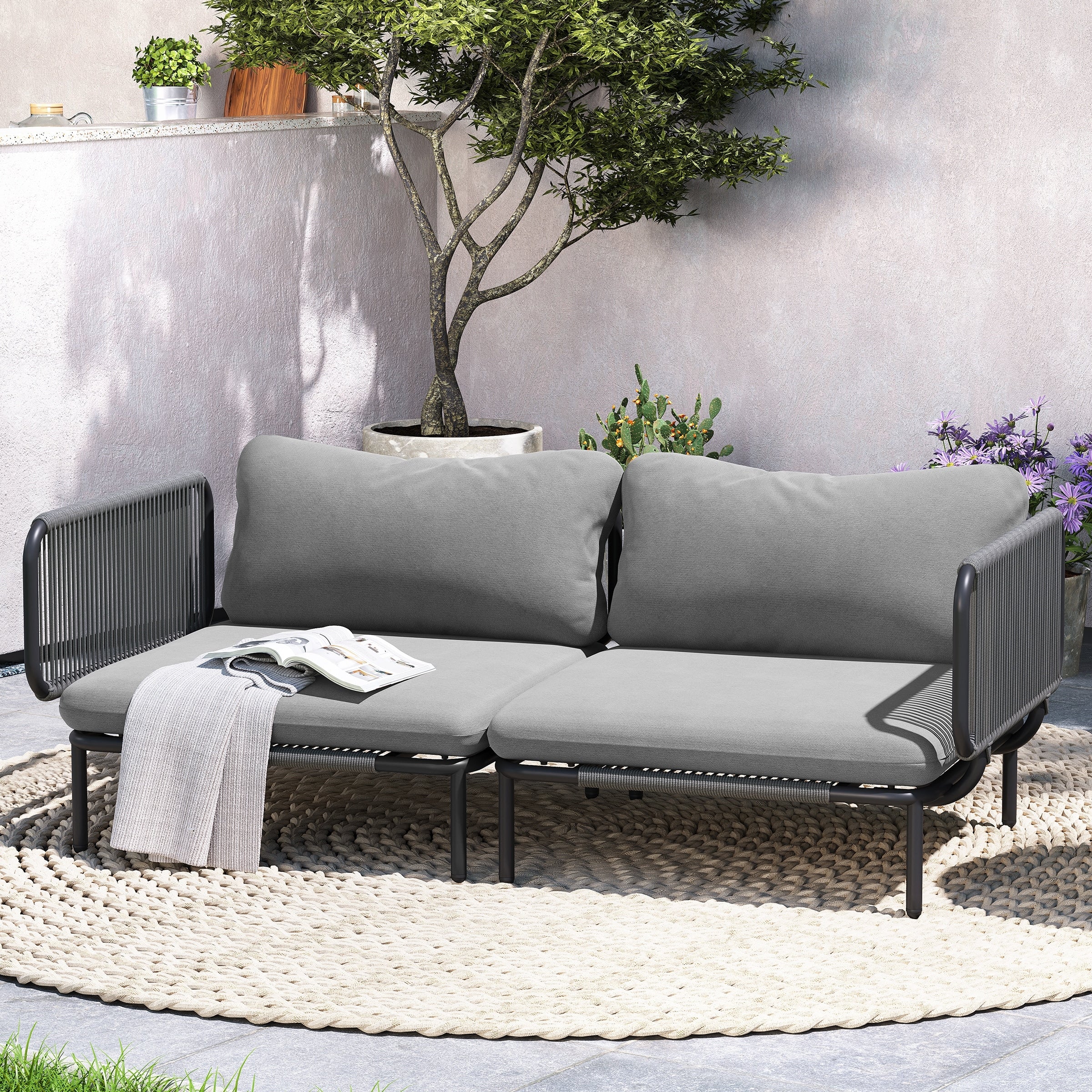 Outdoor Cushioned Sectional Sofa Chat Set Patio Furniture Conversation Set, Free Combination
