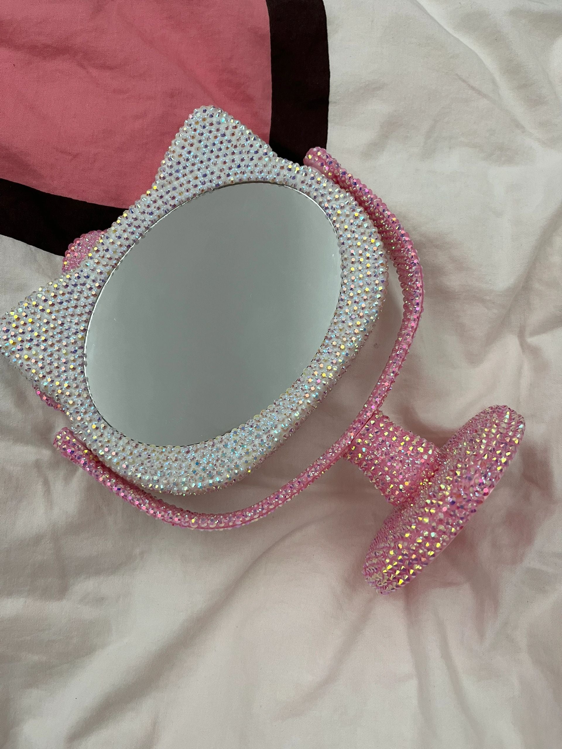 Hellokitty Bling Tabletop Swivel Vanity Mirror Sparkly Compact Mirror Handmade Crystals