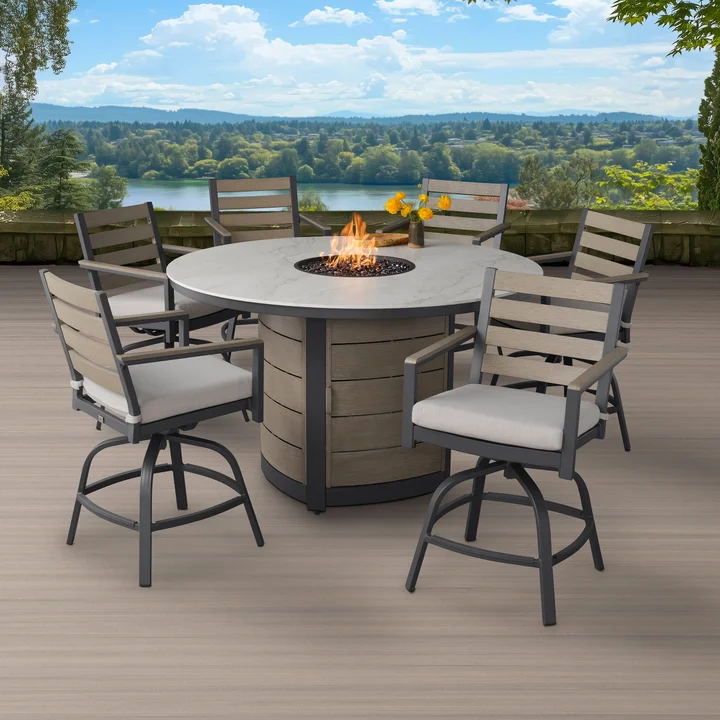 7-piece Fire Outdoor Patio High Dining Set