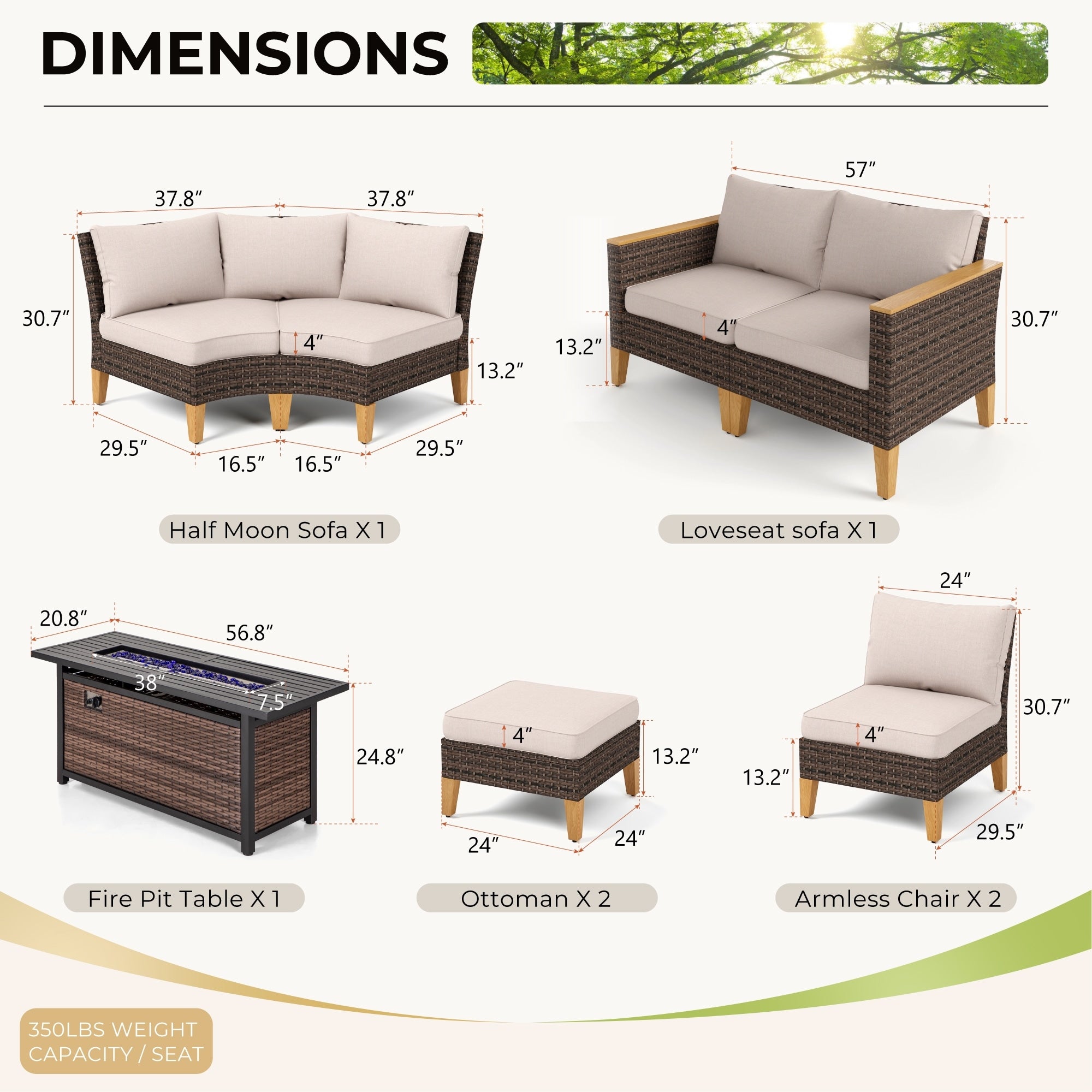 6-11 Piece Patio Outdoor Wicker Sectional Sofa Half-Moon Furniture Set Large Seating Conversation Sets with Fire Pit Table