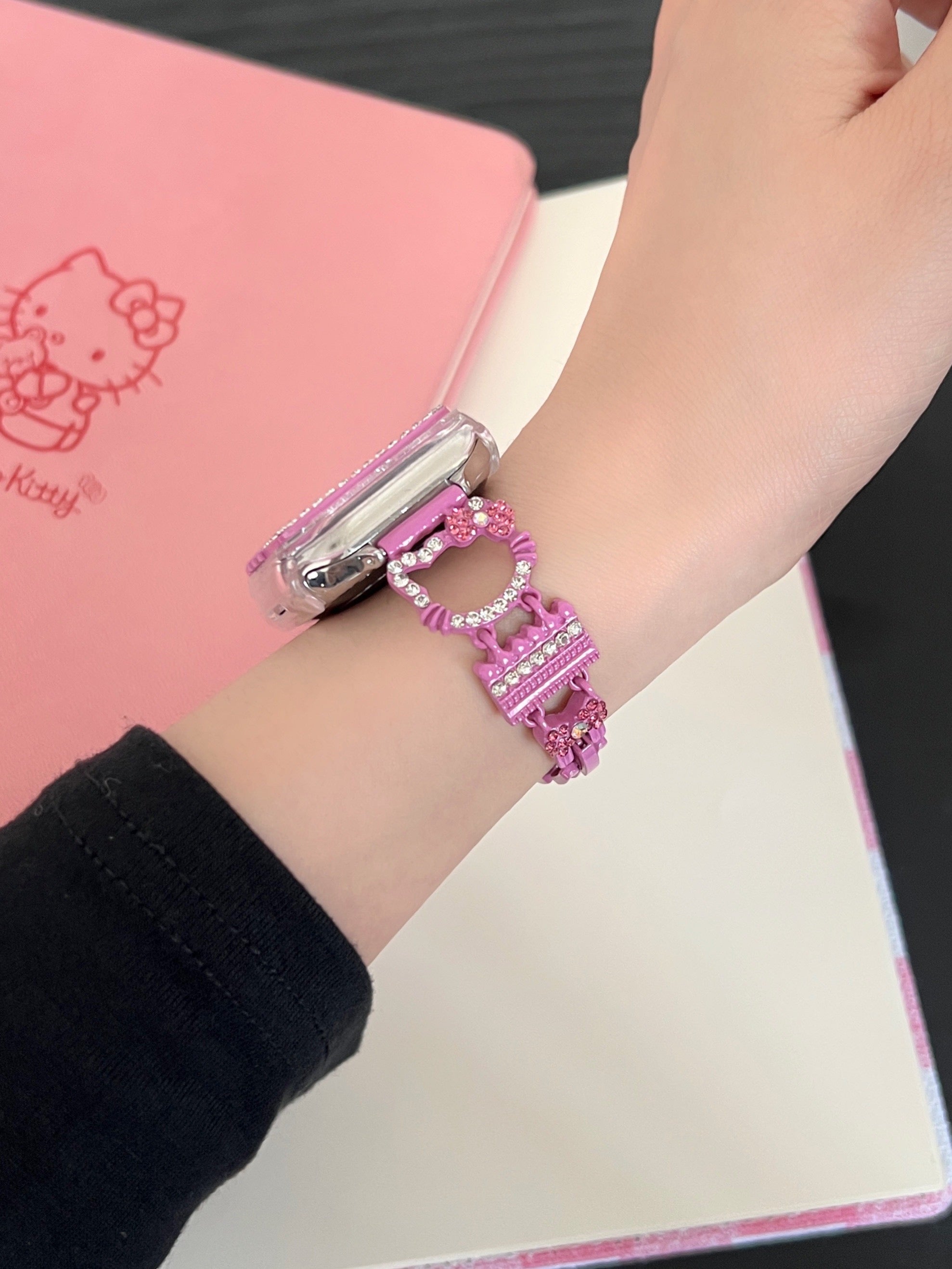 Hellokitty Apple Watch Band Bling Diamond Strap Bands with Screen Protector Case