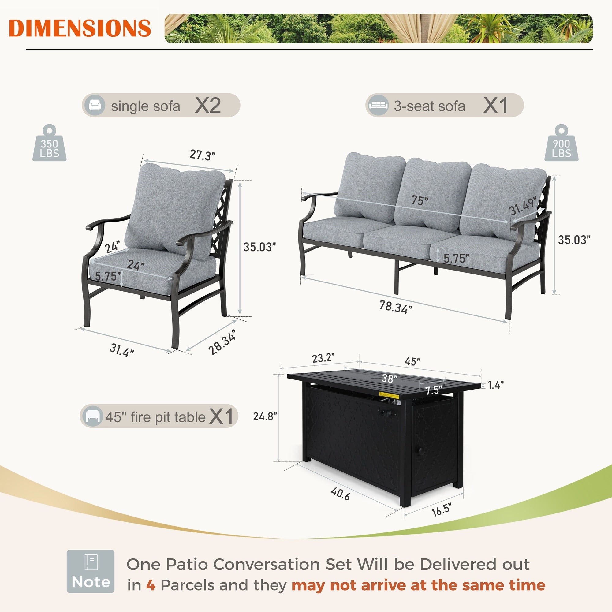 MAISON ARTS Outdoor Sofa Set 4/6-Piece Patio Conversation Set with 45'' Gas Fire Pit Table
