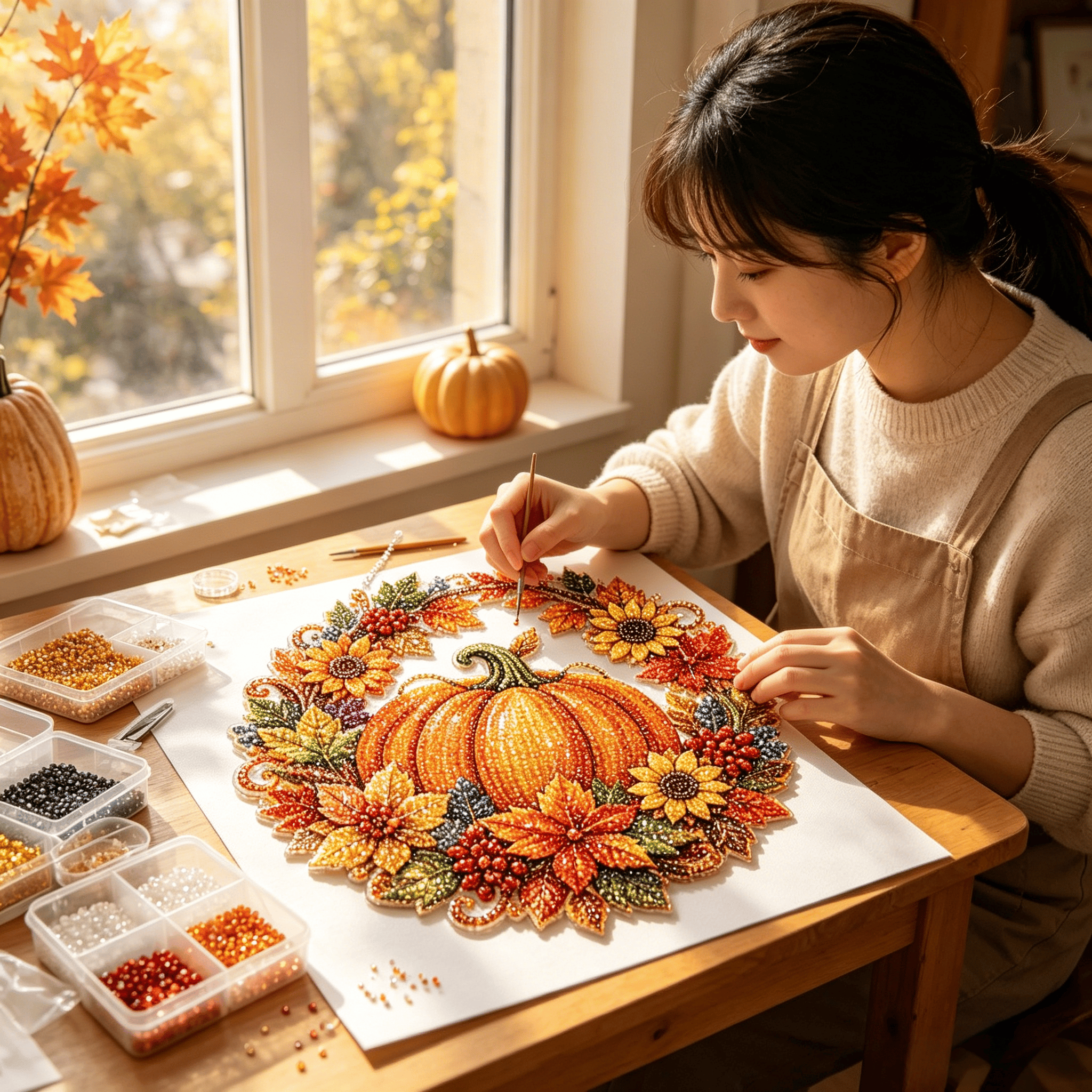 🔥2026 Hot Sale 50% OFF✨⚡ 50K+ SOLD! 🎁🍂 Fall Pumpkin Diamond Painting Wreath Hanging Ornament Complete DIY Kit