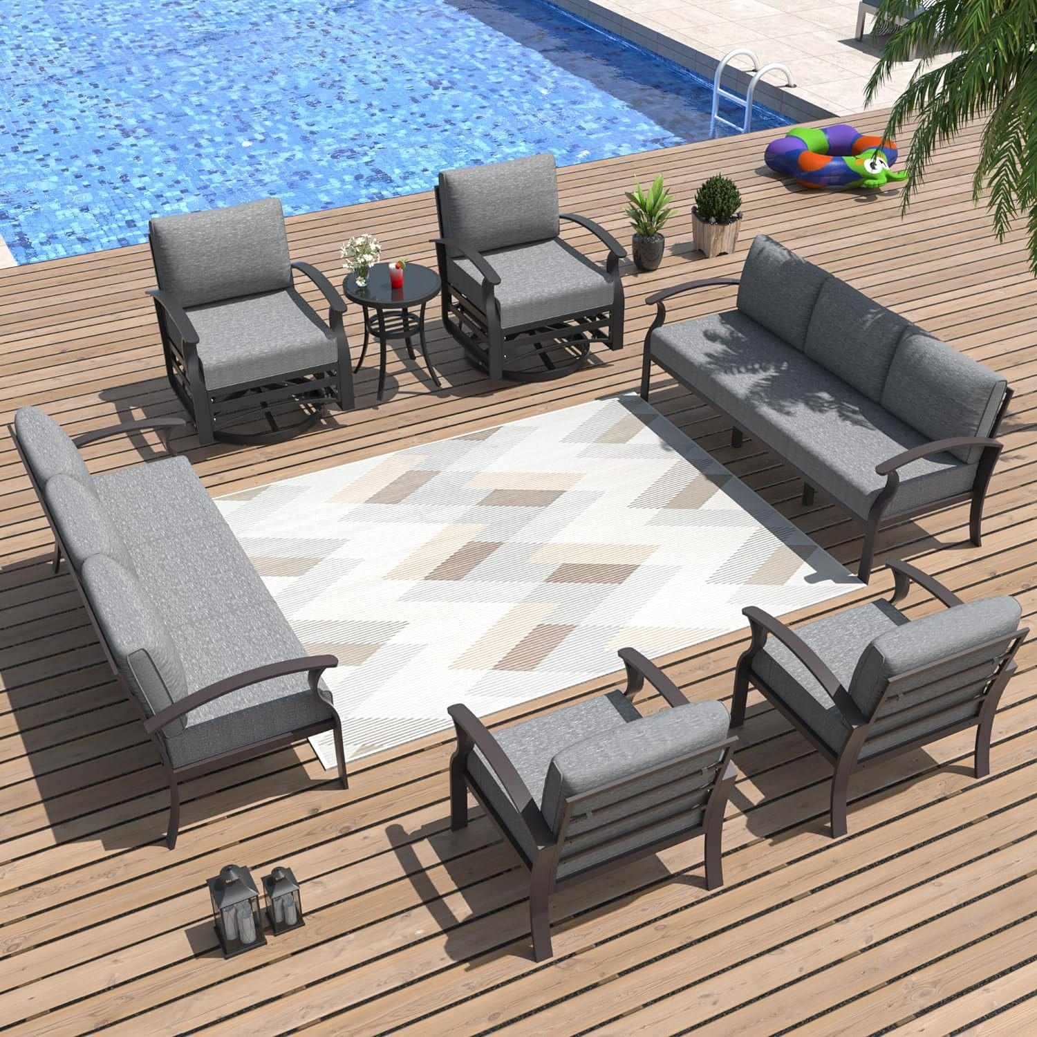 Kullavik Aluminum Outdoor Patio Furniture with Curved Armrests & Firepit Table