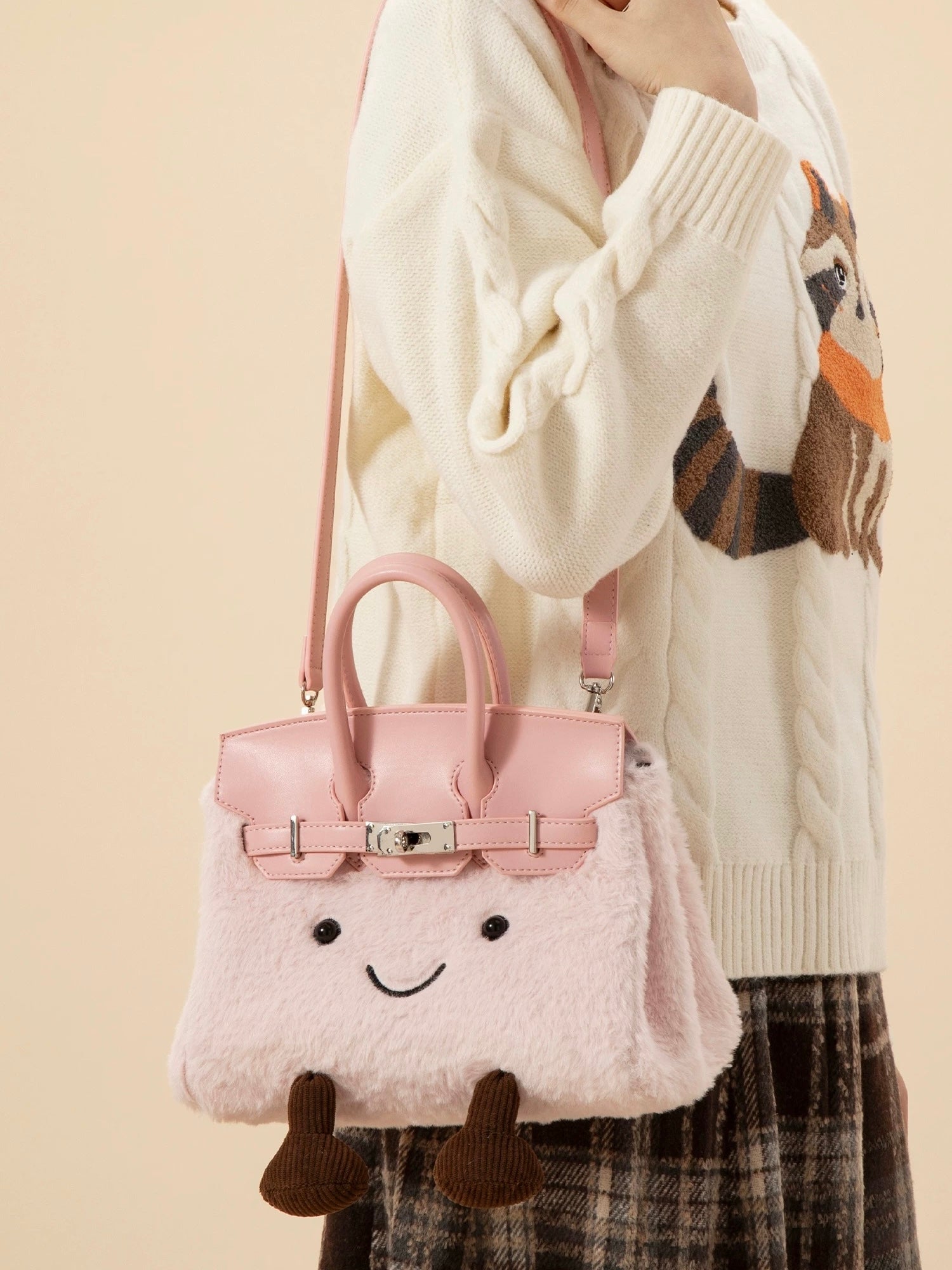 Plush Fluffy Bag Handbags Shoulder Bag Top Handle Satchel Tote Work Bag