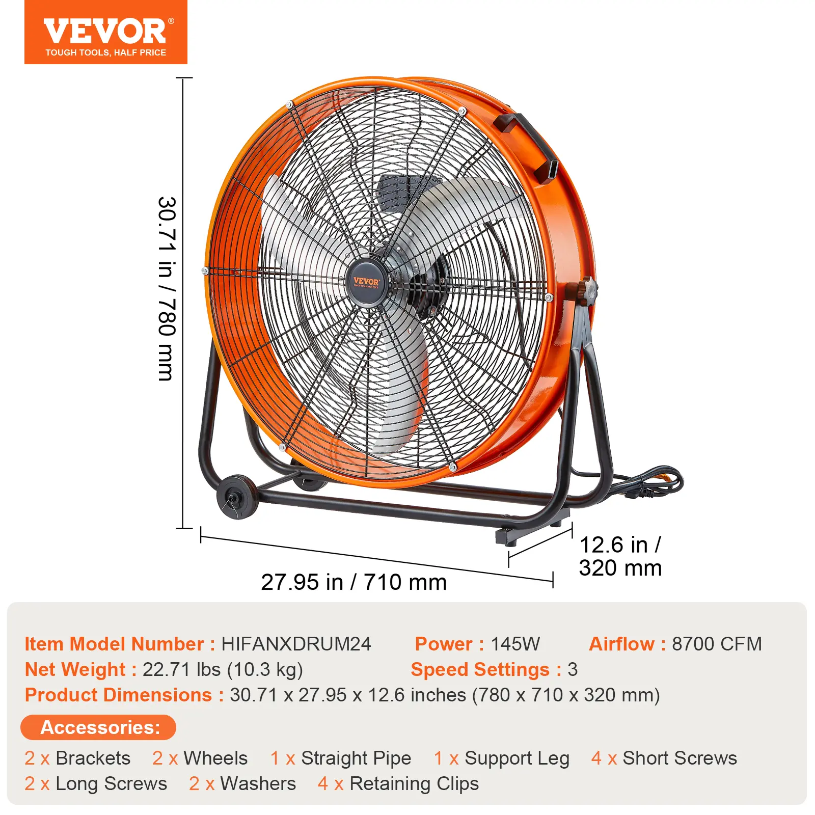 24-Inch Industrial Drum Fan for Commercial Ventilation