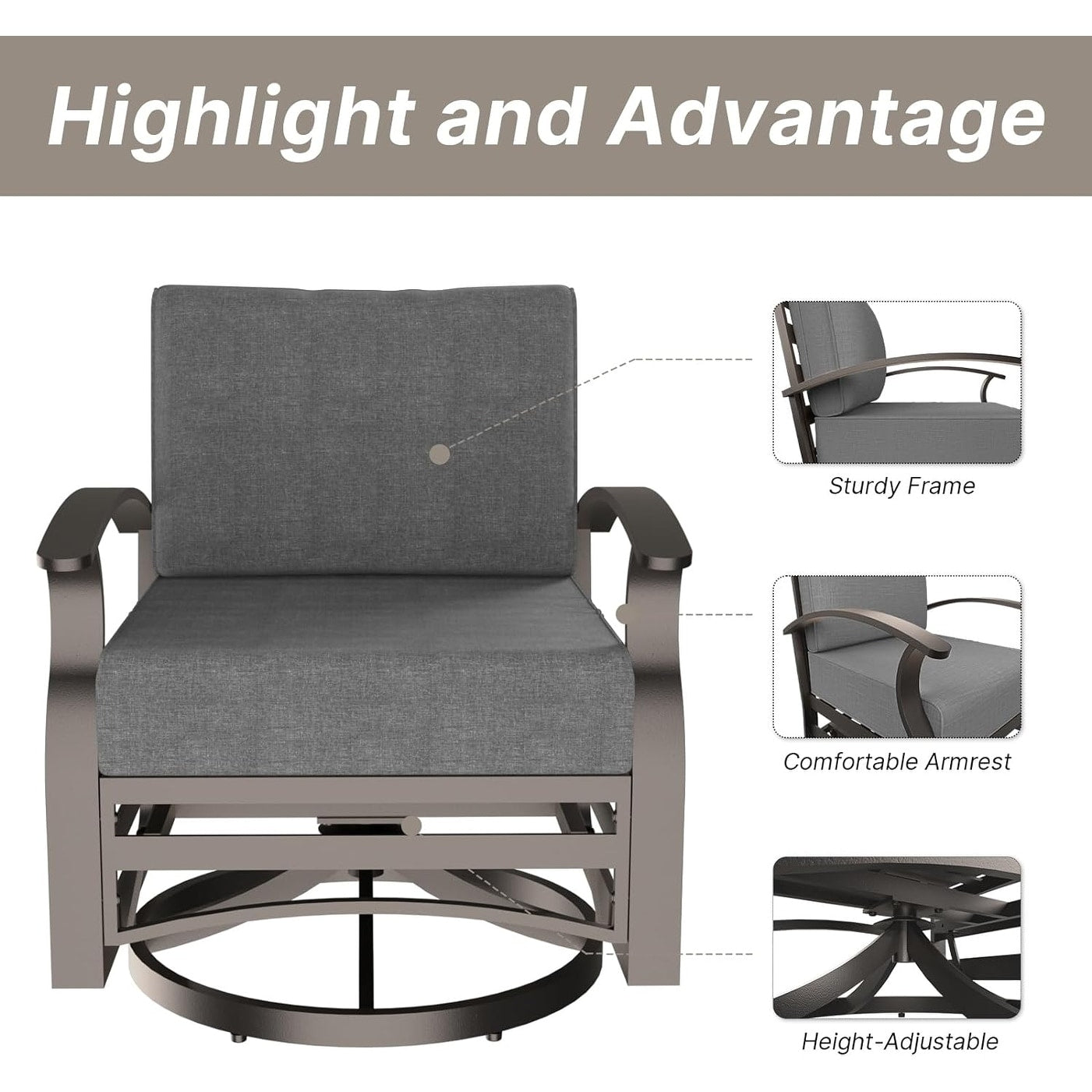 Kullavik Aluminum Outdoor Patio Furniture with Curved Armrests & Firepit Table
