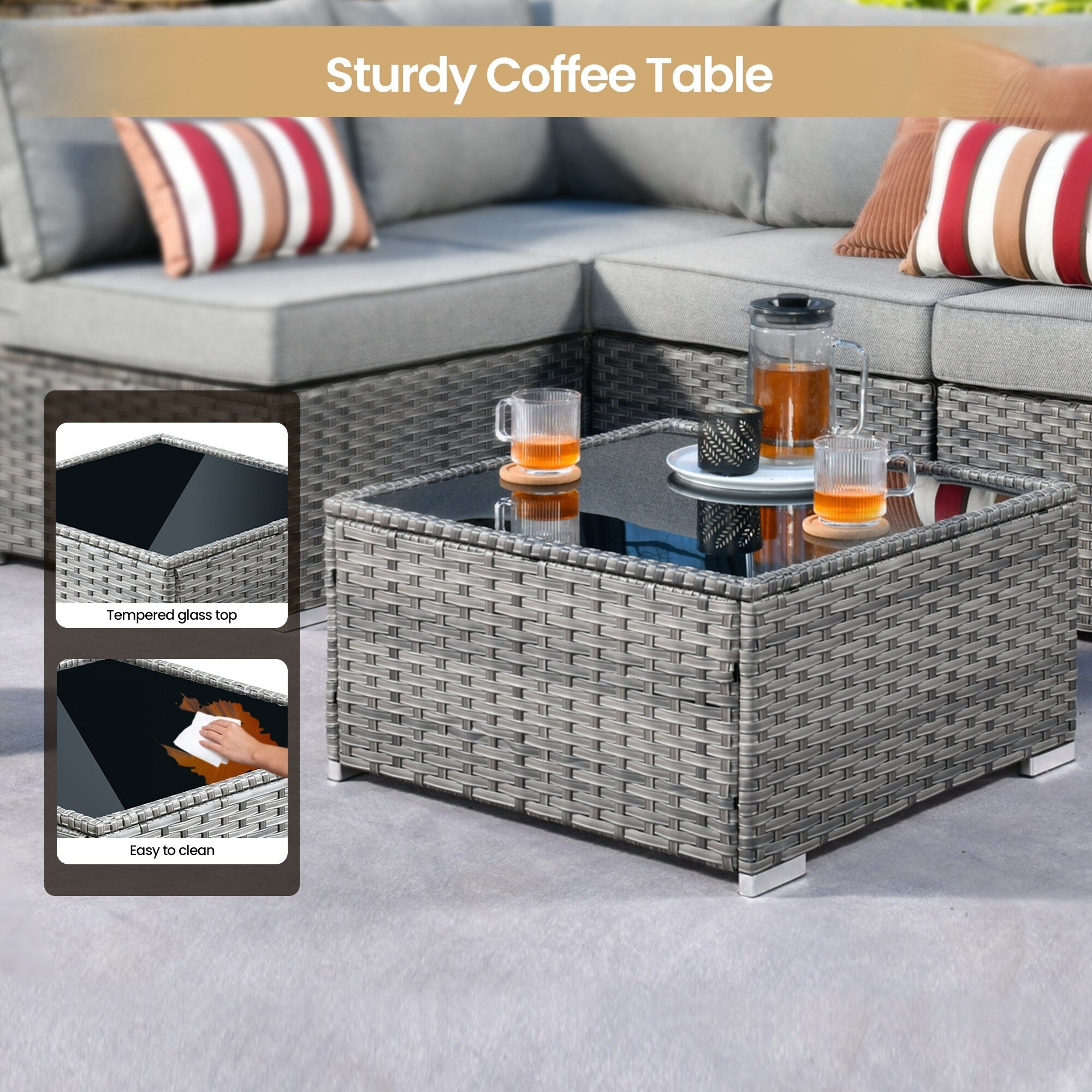 XIZZI 9 Pieces Patio Wicker Furniture Swivel Rocker with Firepit Table