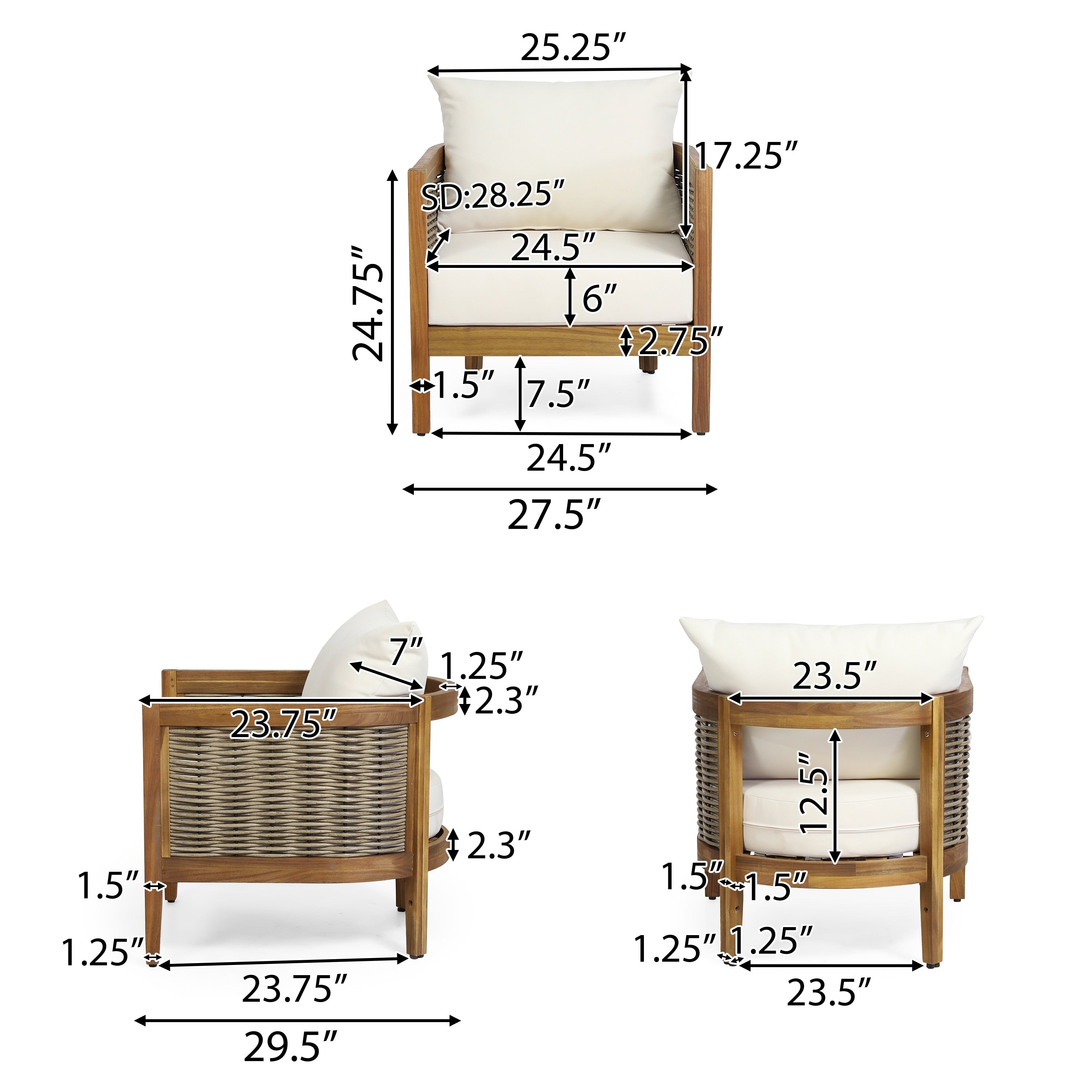 Burchett Outdoor Acacia Wood and Wicker 4 Seater Chat Set with Optional Sunbrella Cushions by Christopher Knight Home