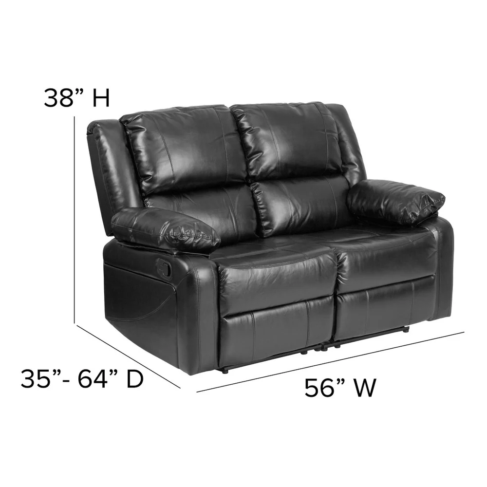Harmony Series Reclining Loveseat with Plush Pillow-Back Cushions for Ultimate Comfort & Style - Black LeatherSoft