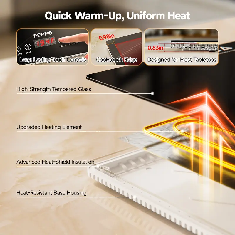 2026 47x15in Electric Warming Tray – Tempered Glass
