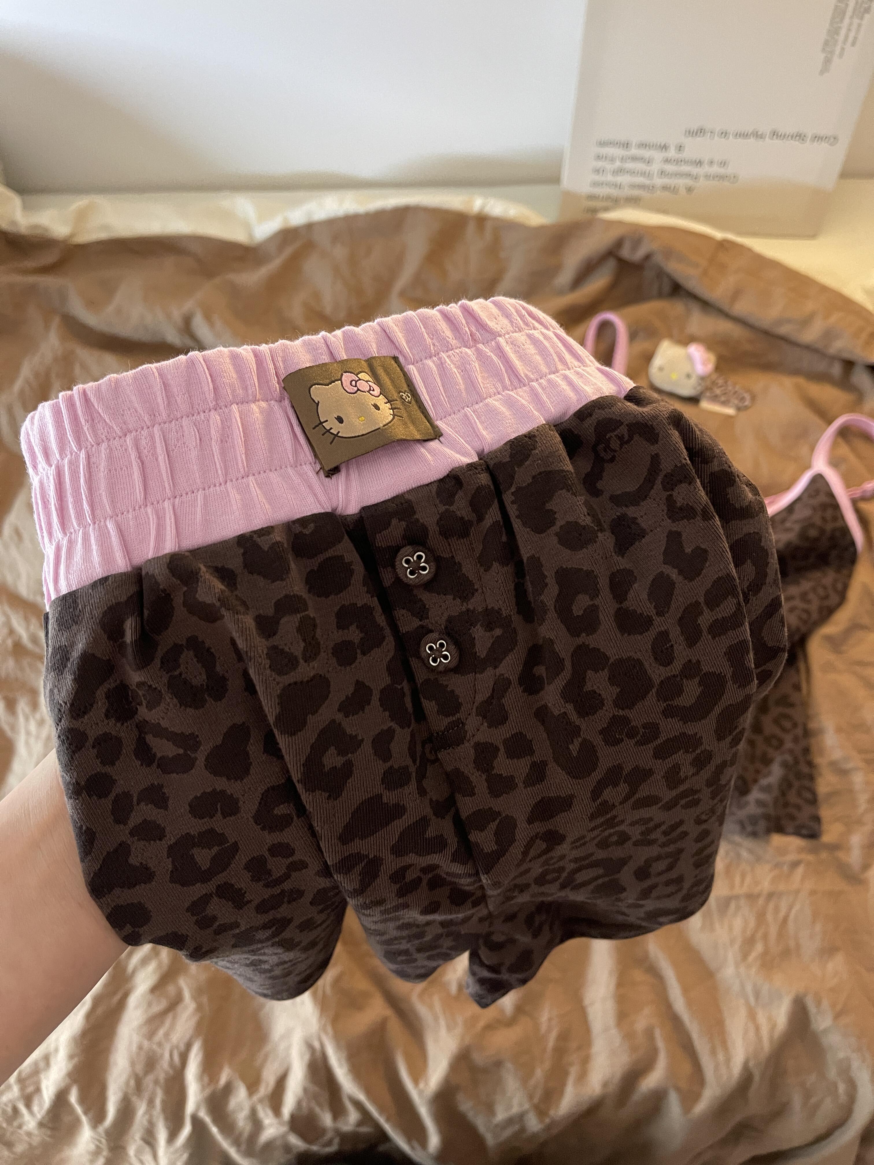 Hellokitty Leopard Print Cotton Pajama Set 2 Piece