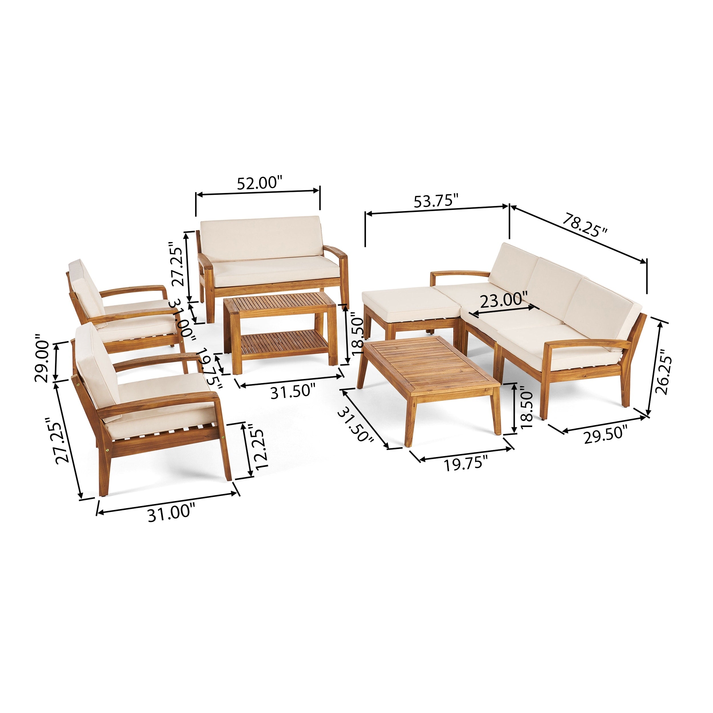 Grenada 7-Seater Sectional Sofa Chat Set with Ottoman by Christopher Knight Home
