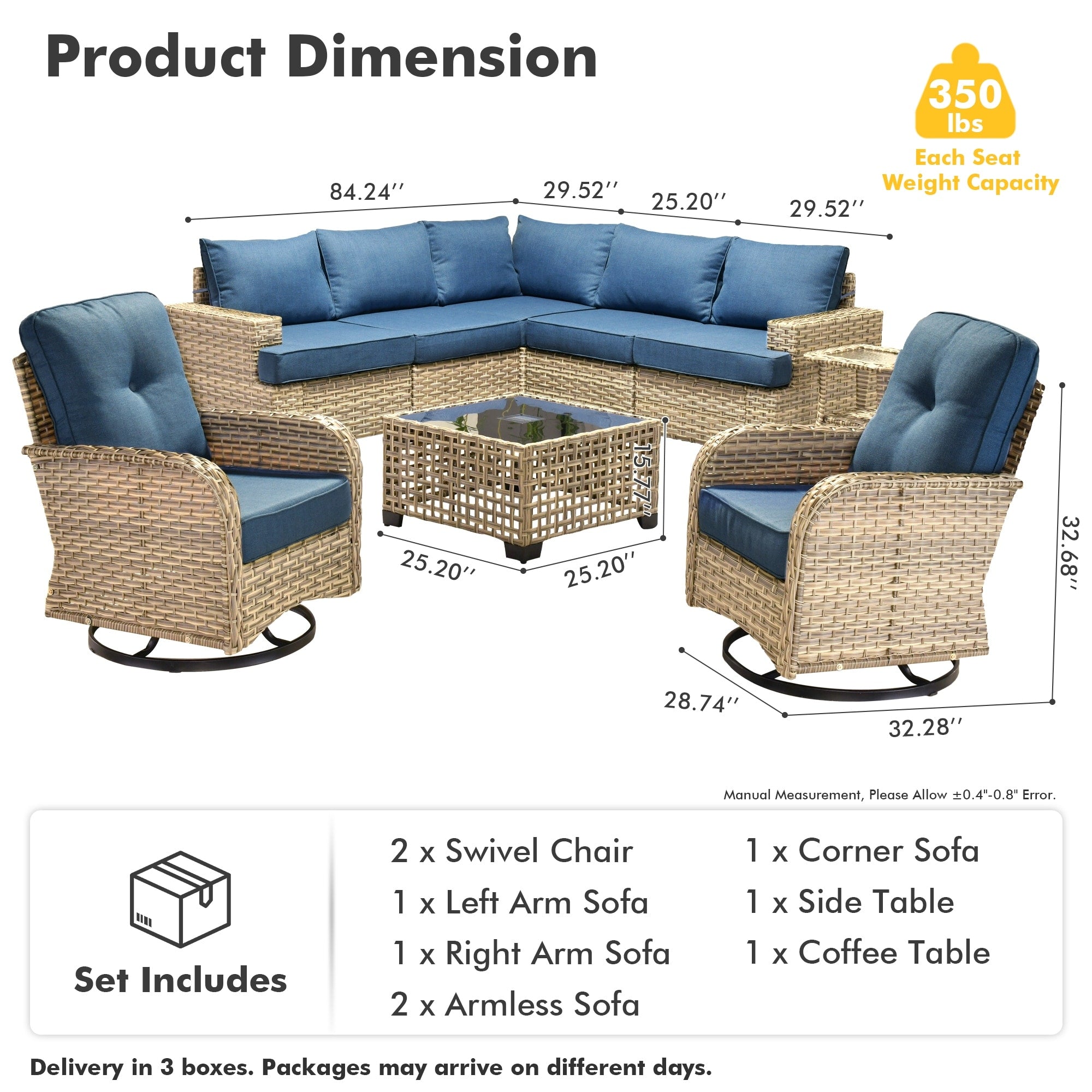 XIZZI 9-piece Outdoor Wicker Patio Furniture Set with Swivel Chairs