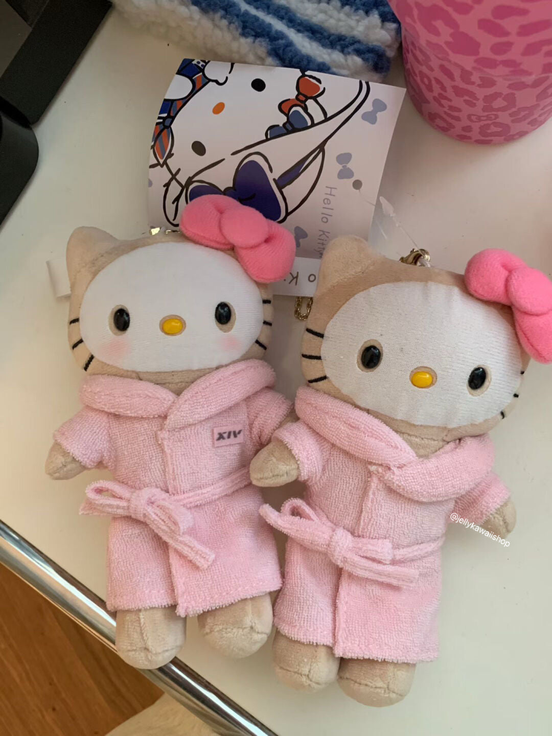 Hello Kitty Pink Bathrobe Face Mask Plushies Keychain