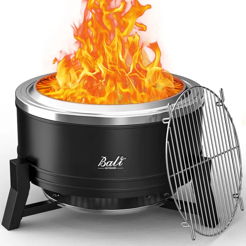 OUTDOORS Smokeless Fire Pit 22/27-Inch with Cooking Grill for Outdoor Use