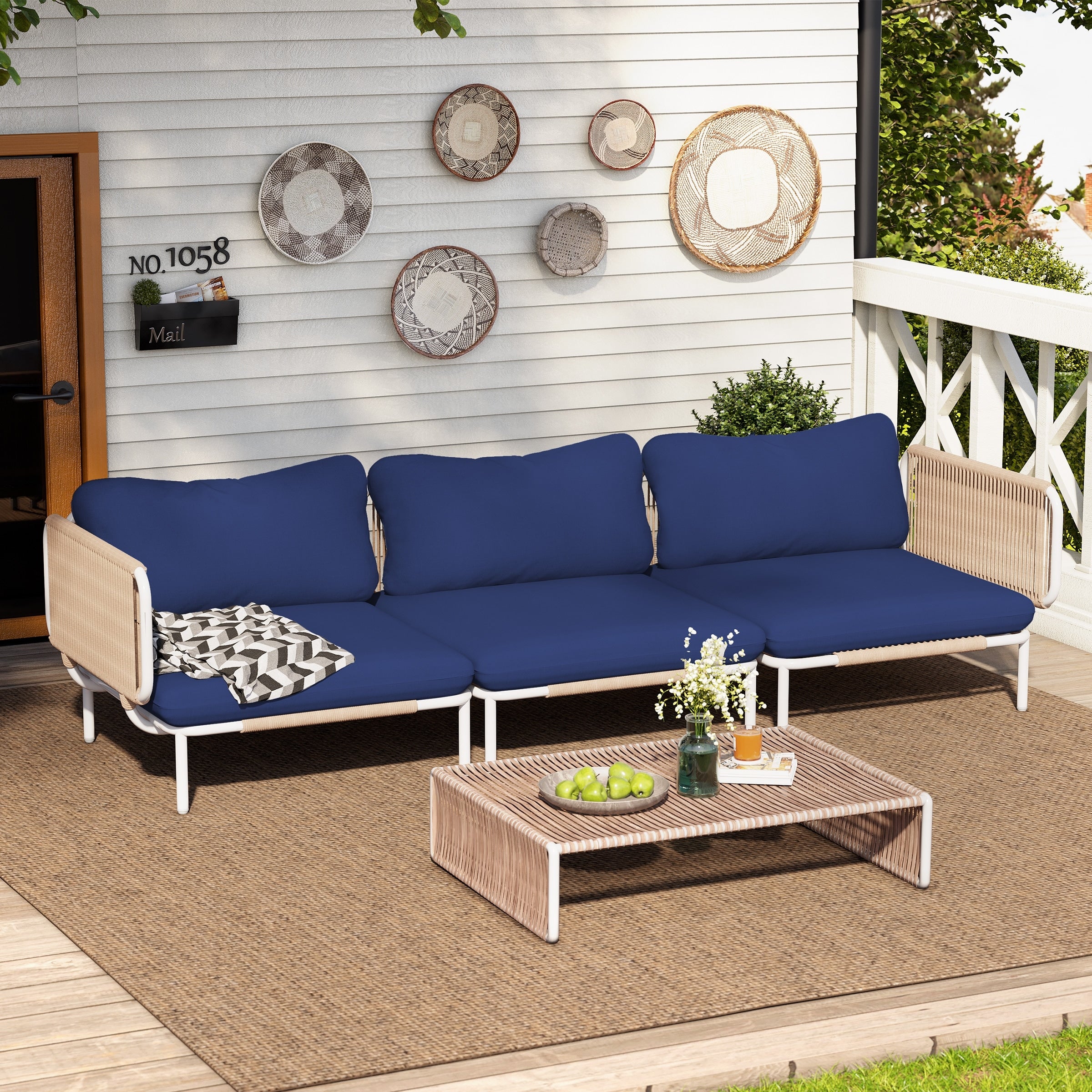 Outdoor Cushioned Sectional Sofa Chat Set Patio Furniture Conversation Set, Free Combination