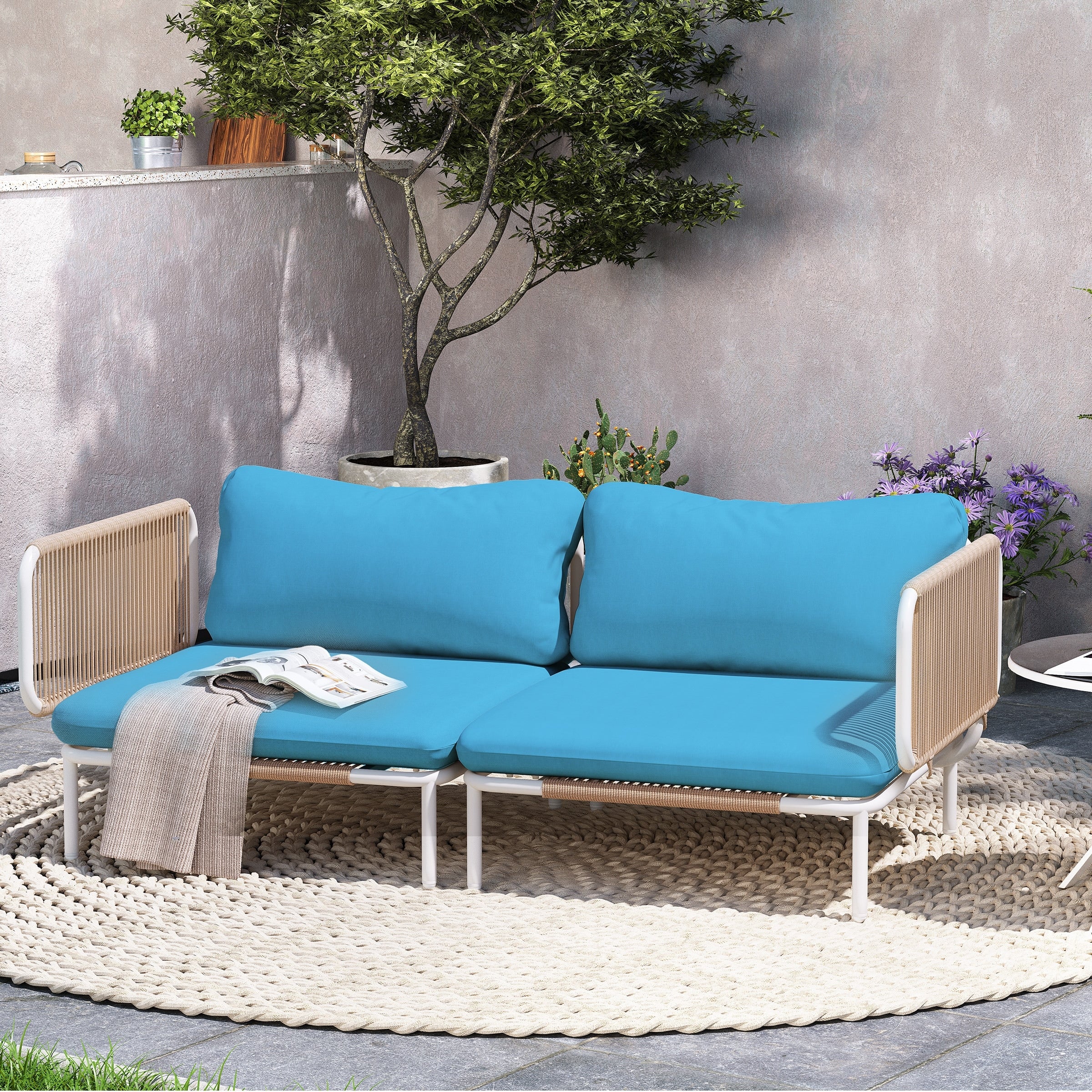 Outdoor Cushioned Sectional Sofa Chat Set Patio Furniture Conversation Set, Free Combination