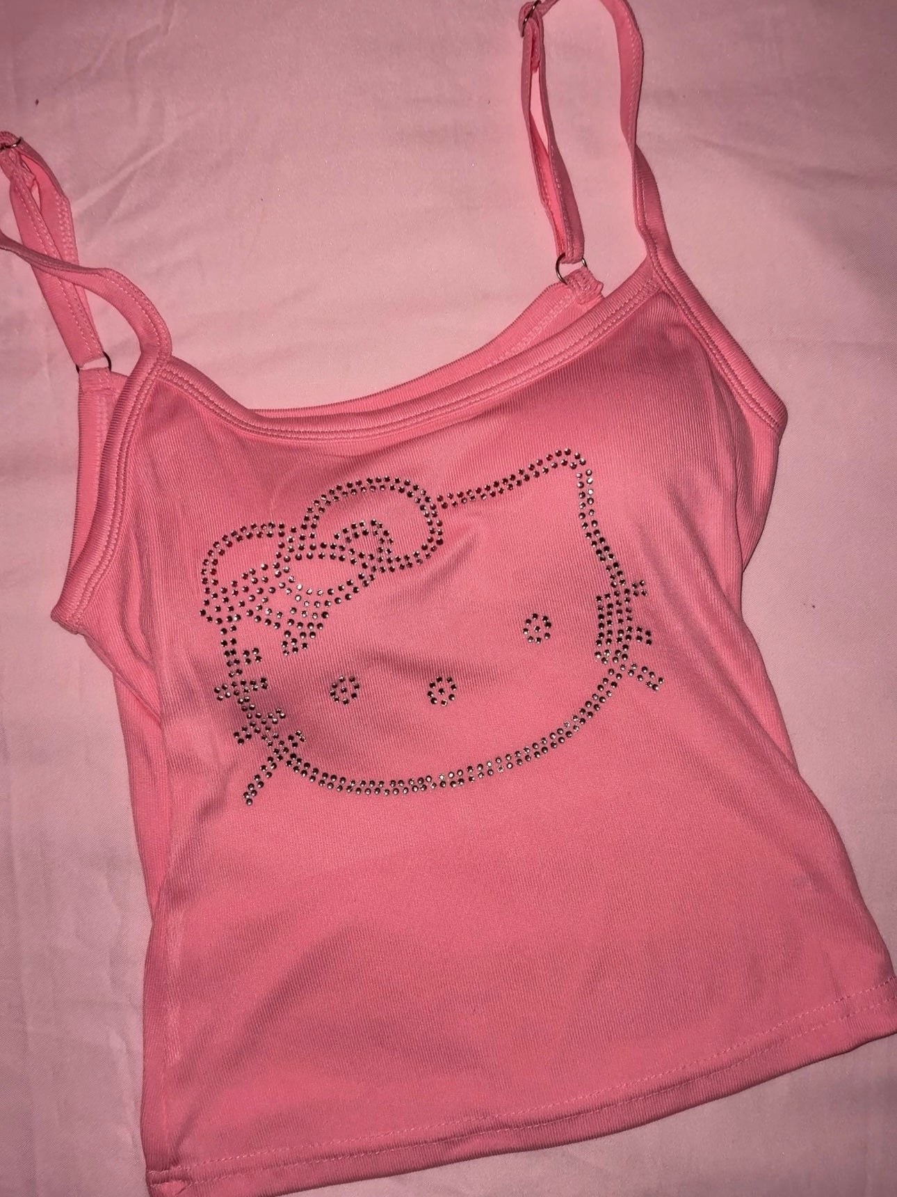 Hellokitty Rhinestone Camisoles Tops with Built in Padded Bra Tank Top